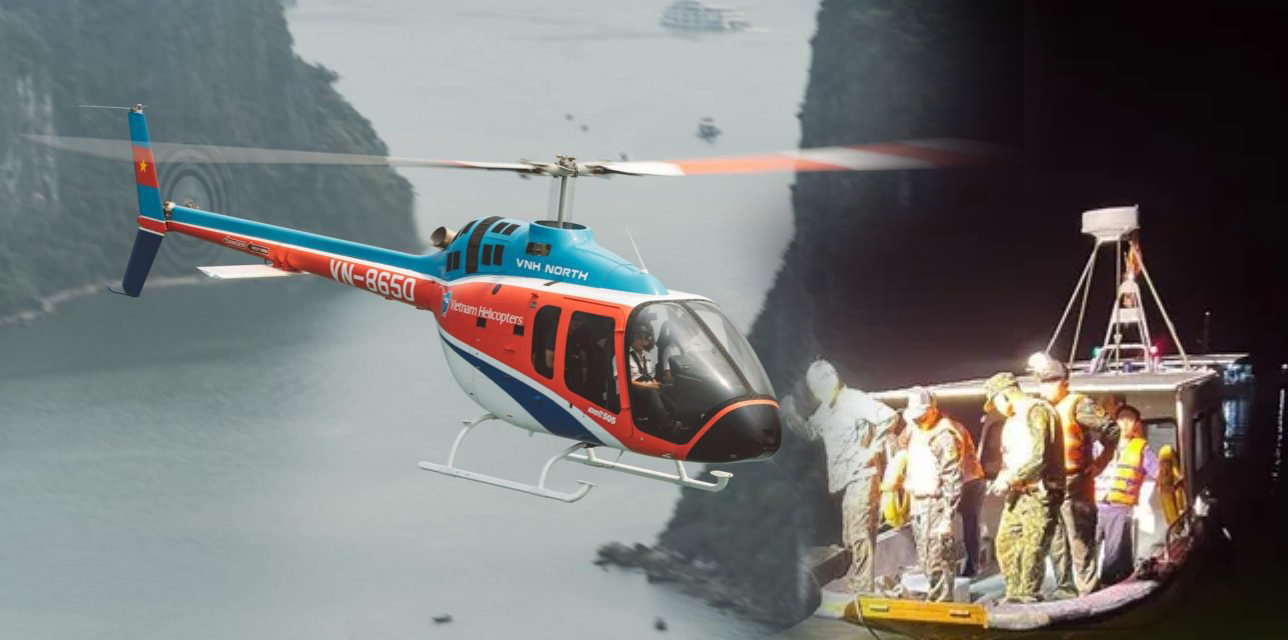 Chiều 5/4, chiếc máy bay gặp nạn do Đại tá Chu Quang Minh là phi công lái chính, chở 4 du khách Đà Nẵng, thực hiện dịch vụ du lịch ngắm cảnh Vịnh Hạ Long từ trên cao. Máy bay cất cánh lúc 16h56, mất liên lạc lúc 17h15. Lực lượng chức năng huy động các tàu, thuyền đang hoạt động trên vùng biển Hạ Long tham gia tìm kiếm cứu nạn (Ảnh: Hoàng Dương). Chiều 5/4, chiếc máy bay gặp nạn do Đại tá Chu Quang Minh là phi công lái chính, chở 4 du khách Đà Nẵng, thực hiện dịch vụ du lịch ngắm cảnh Vịnh Hạ Long từ trên cao. Máy bay cất cánh lúc 16h56, mất liên lạc lúc 17h15. Lực lượng chức năng huy động các tàu, thuyền đang hoạt động trên vùng biển Hạ Long tham gia tìm kiếm cứu nạn (Ảnh: Hoàng Dương).