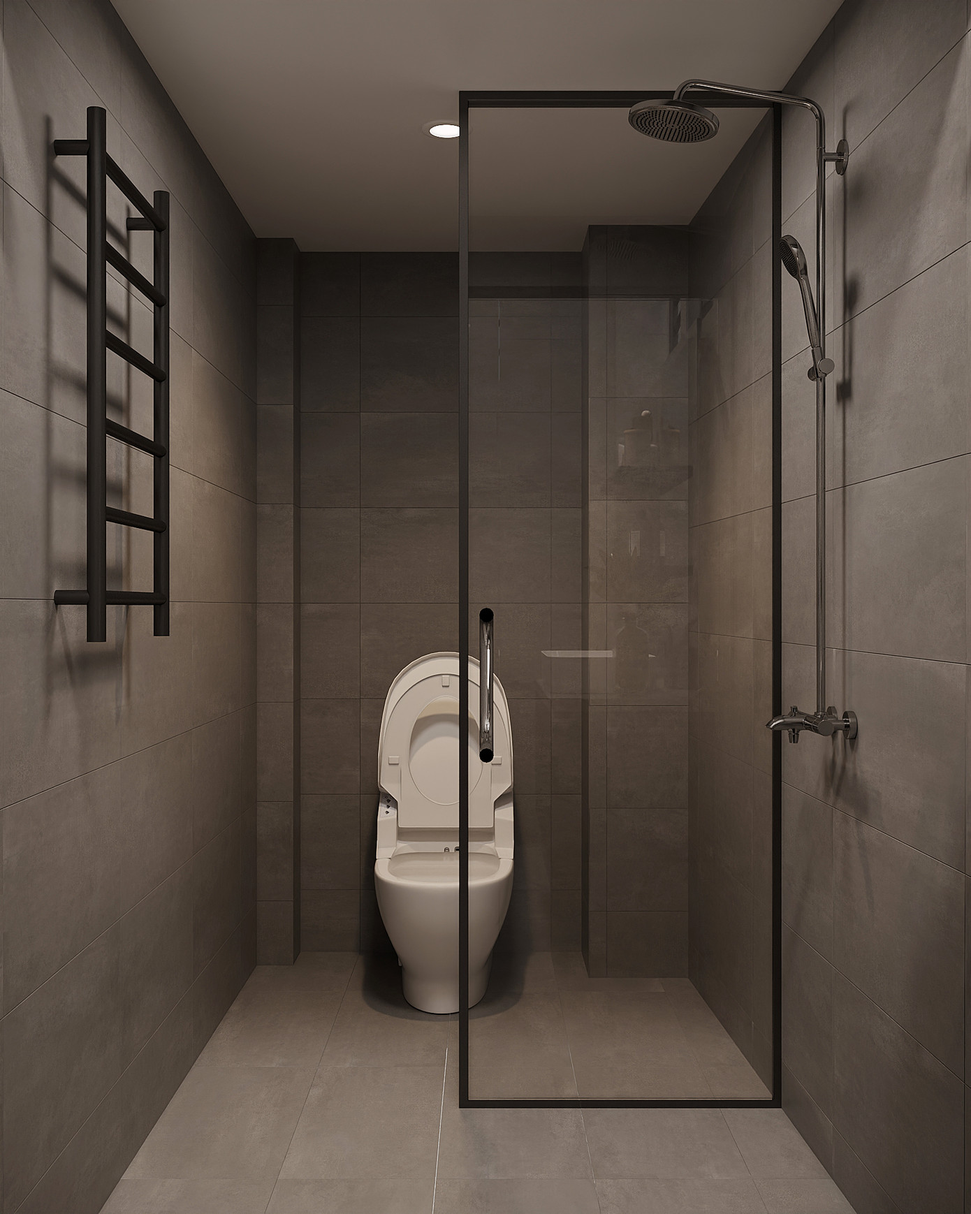 Tại khu vực nhà vệ sinh, do các thiết bị và mảng tường quá cũ nên KTS đã thay đổi toàn bộ gạch và thiết bị vệ sinh, tách riêng không gian khô và ướt của nhà vệ sinh.