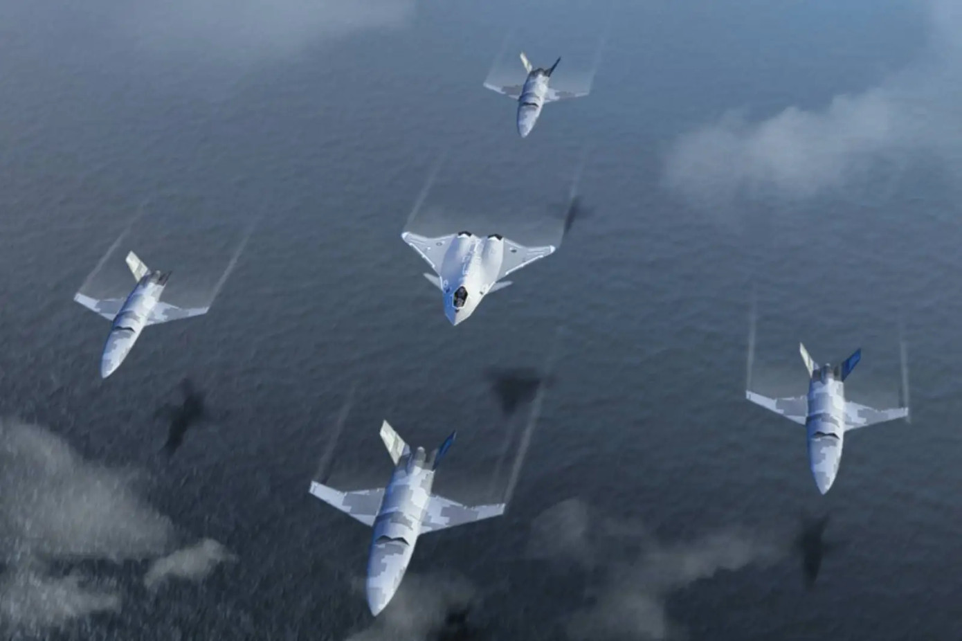 Mô hình khái niệm hệ thống máy bay chiếu đấu có người lái - không người lái kết hợp. Ảnh: Korean Air. Mô hình khái niệm hệ thống máy bay chiếu đấu có người lái - không người lái kết hợp. Ảnh: Korean Air.