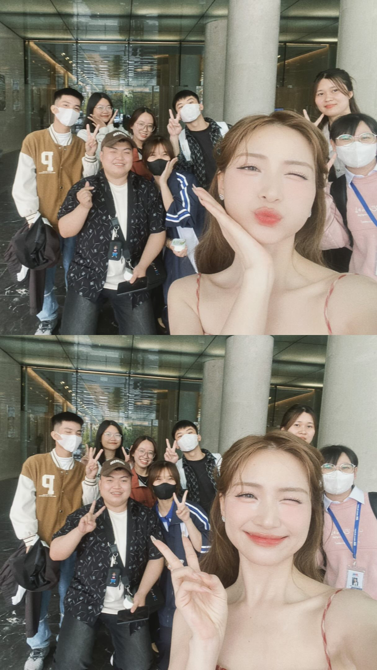 Hòa Minzy tranh thủ chụp ảnh cùng những bạn khán giả đã đợi mình suốt thời gian diễn ra sự kiện. Nguồn: @nchang_24 (Threads)