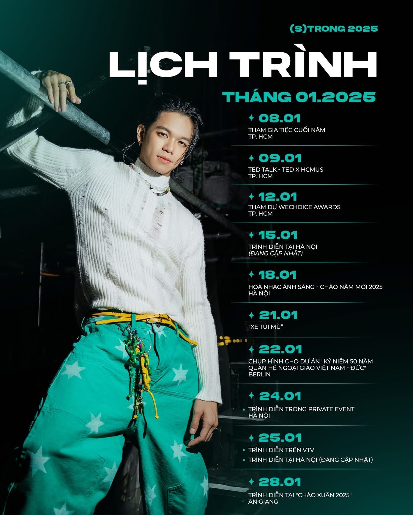 (S)TRONG Trọng Hiếu trình diễn tại đêm nhạc Chào Xuân 2025 ở An Giang. (S)TRONG Trọng Hiếu trình diễn tại đêm nhạc Chào Xuân 2025 ở An Giang.