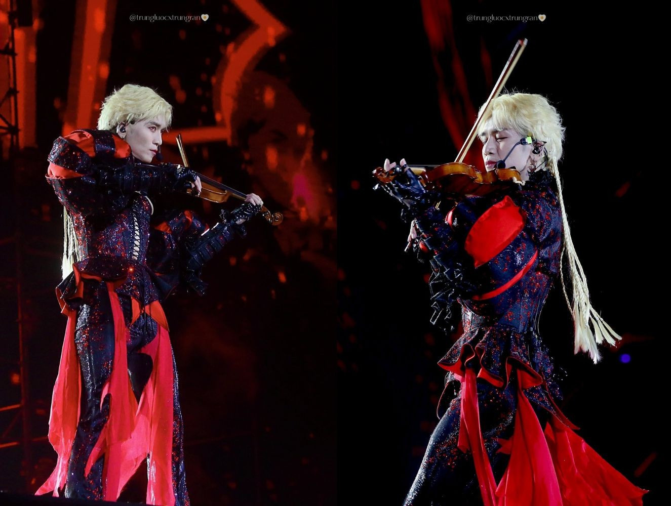 Bộ trang phục cho tiết mục solo Cánh Hồng Phai với tone chủ đạo đen - đỏ, được đính đá tinh xảo của BB Trần. Nguồn: @trungluocxtrungxanh (Threads). Bộ trang phục cho tiết mục solo Cánh Hồng Phai với tone chủ đạo đen - đỏ, được đính đá tinh xảo của BB Trần. Nguồn: @trungluocxtrungxanh (Threads).