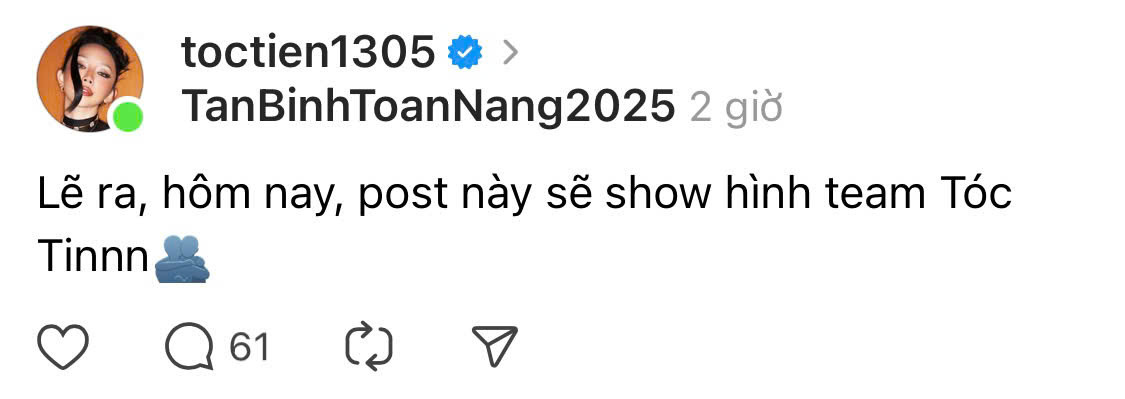 Nhà sản xuất Tóc Tiên "+1 biên bản" khi tiết lộ việc chia đội hình mới. Nhà sản xuất Tóc Tiên "+1 biên bản" khi tiết lộ việc chia đội hình mới.