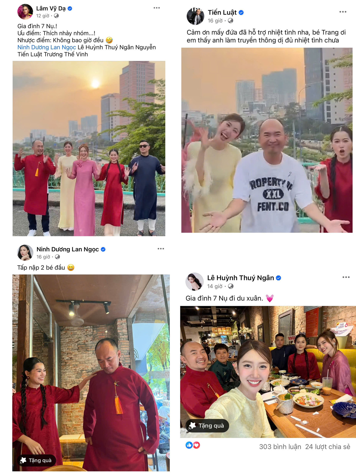 Cả bảy thành viên khoác lên mình những bộ áo dài rực rỡ sắc màu, tạo nên khung cảnh tràn ngập không khí Tết. Cả bảy thành viên khoác lên mình những bộ áo dài rực rỡ sắc màu, tạo nên khung cảnh tràn ngập không khí Tết.