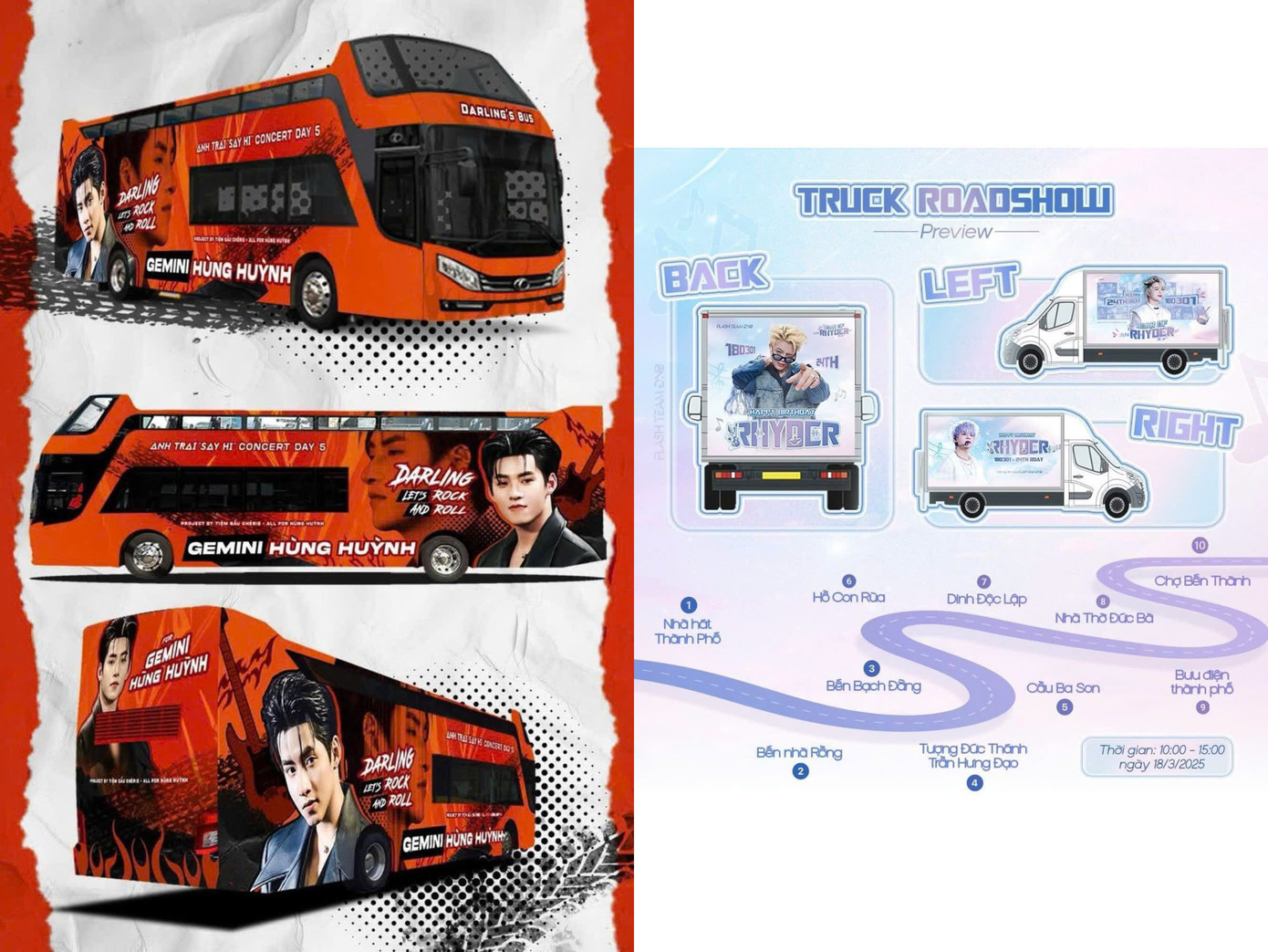 Sự xuất hiện của những chuyến xe mang hình ảnh RHYDER, Hùng Huỳnh Gemini. Sự xuất hiện của những chuyến xe mang hình ảnh RHYDER, Hùng Huỳnh Gemini.