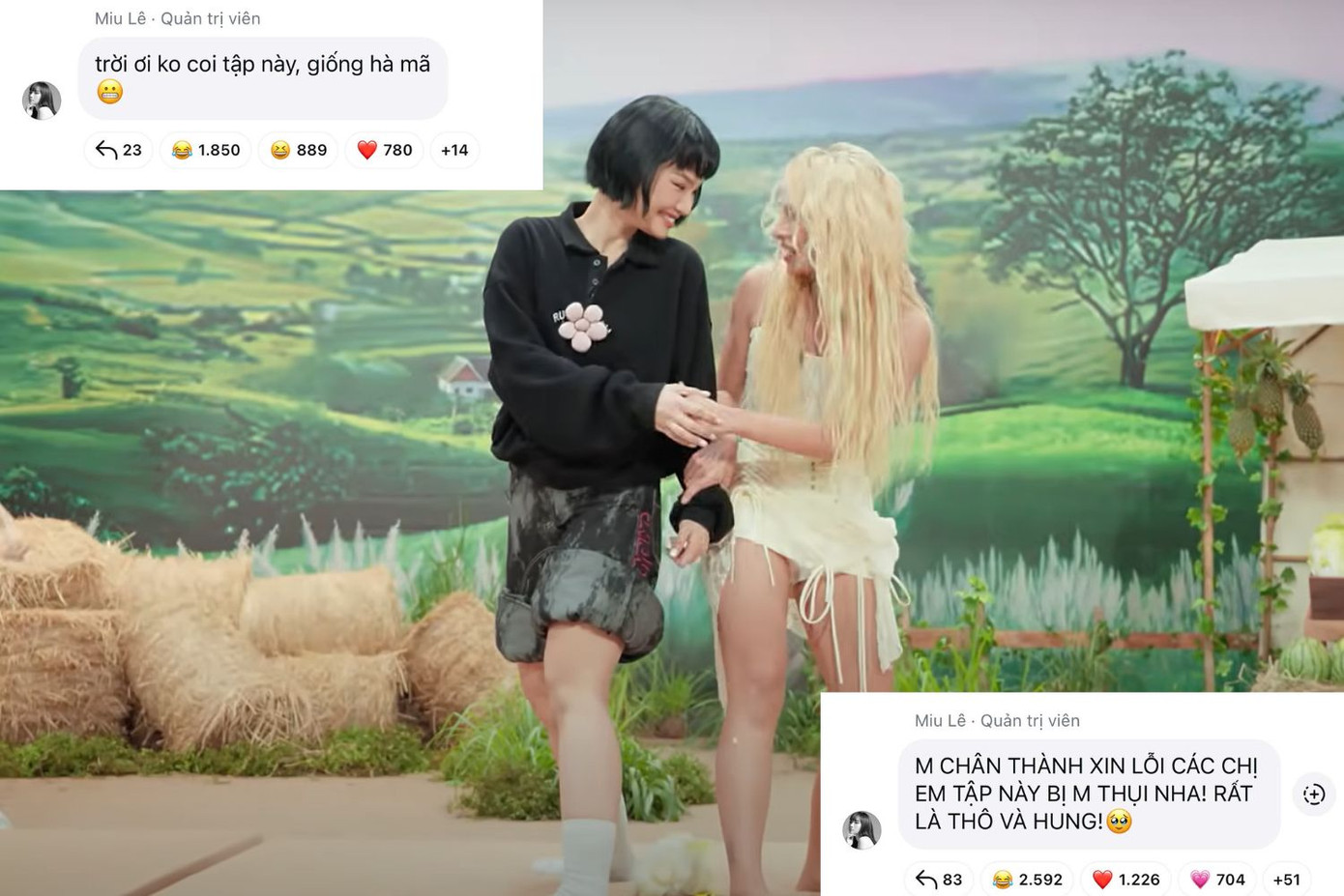 Miu Lê gửi lời xin lỗi đến các Em Xinh đã bị "hất văng" trong trò chơi Bắp Cải Lực Điền.