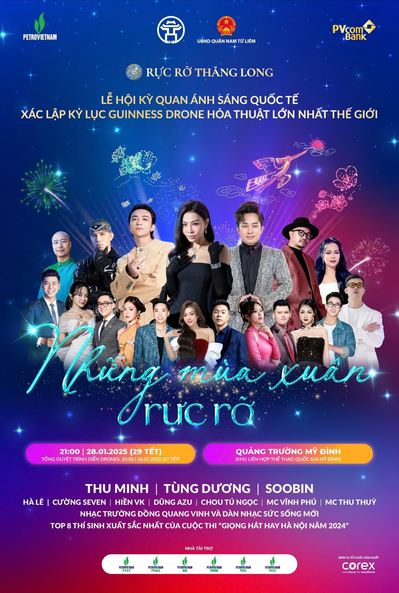 Giao thừa năm nay, khán giả Hà Nội không chỉ được thưởng thức màn trình diễn drone hỏa thuật lớn nhất thế giới mà còn được "quẩy" cùng dàn nghệ sĩ siêu xịn. Giao thừa năm nay, khán giả Hà Nội không chỉ được thưởng thức màn trình diễn drone hỏa thuật lớn nhất thế giới mà còn được "quẩy" cùng dàn nghệ sĩ siêu xịn.