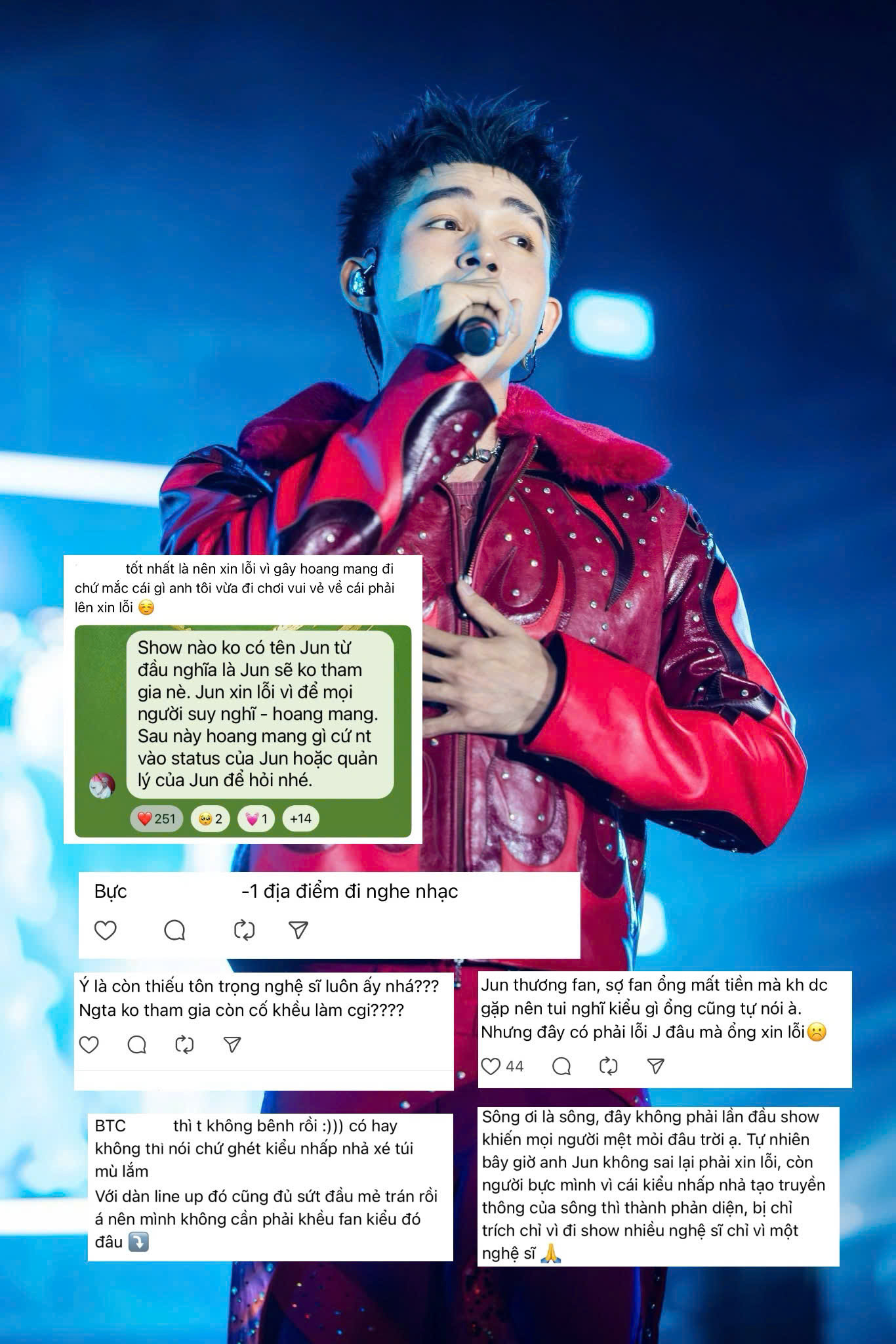 Điều này khiến người hâm mộ bức xúc, cho rằng thần tượng của họ không đáng phải đứng ra xin lỗi chỉ vì cách làm việc thiếu minh bạch của Ban tổ chức. Điều này khiến người hâm mộ bức xúc, cho rằng thần tượng của họ không đáng phải đứng ra xin lỗi chỉ vì cách làm việc thiếu minh bạch của Ban tổ chức.