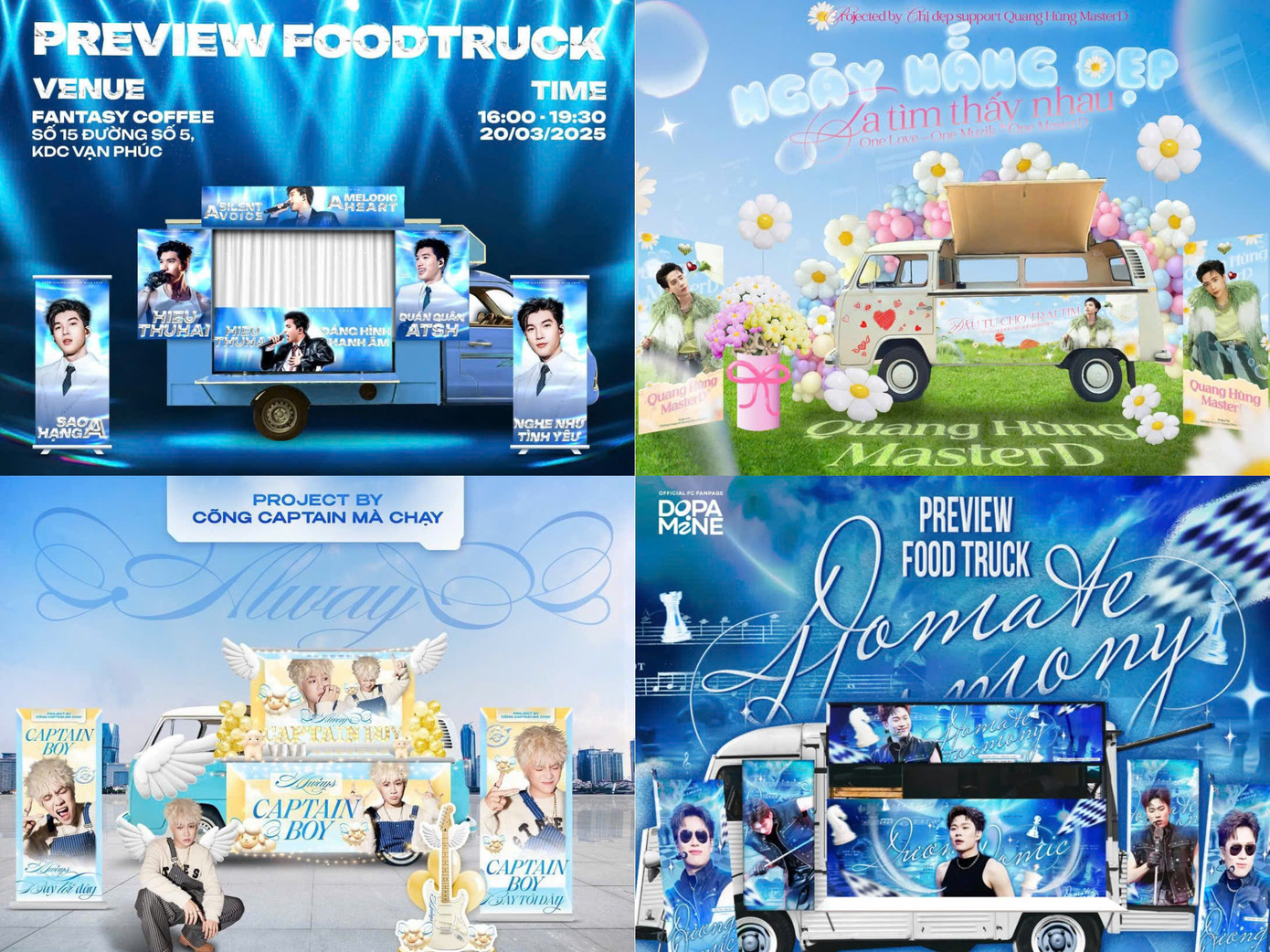 Được khởi động từ những mùa concert đầu tiên, những dự án foodtruck ngày càng được đầu tư hoành tráng và sáng tạo hơn. Được khởi động từ những mùa concert đầu tiên, những dự án foodtruck ngày càng được đầu tư hoành tráng và sáng tạo hơn.