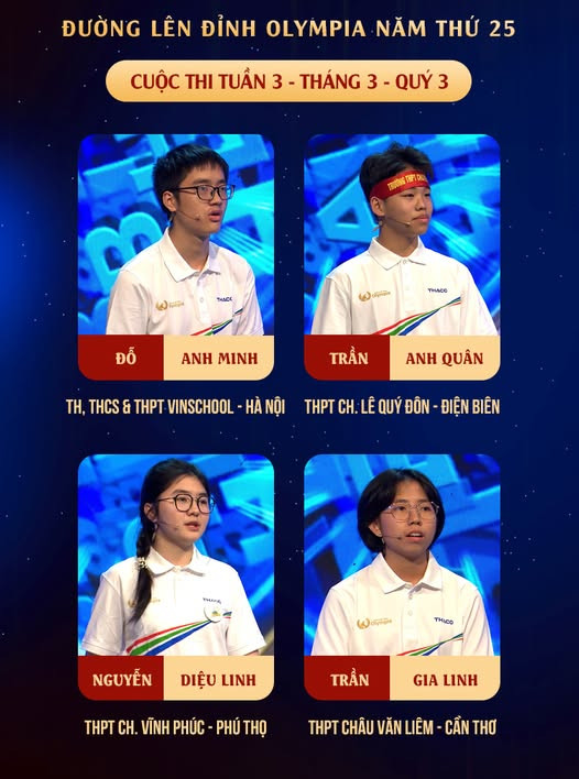 Bốn thí sinh góp mặt cuộc thi tuần cuối cùng của Quý 3. Ảnh: Fanpage Đường lên đỉnh Olympia
