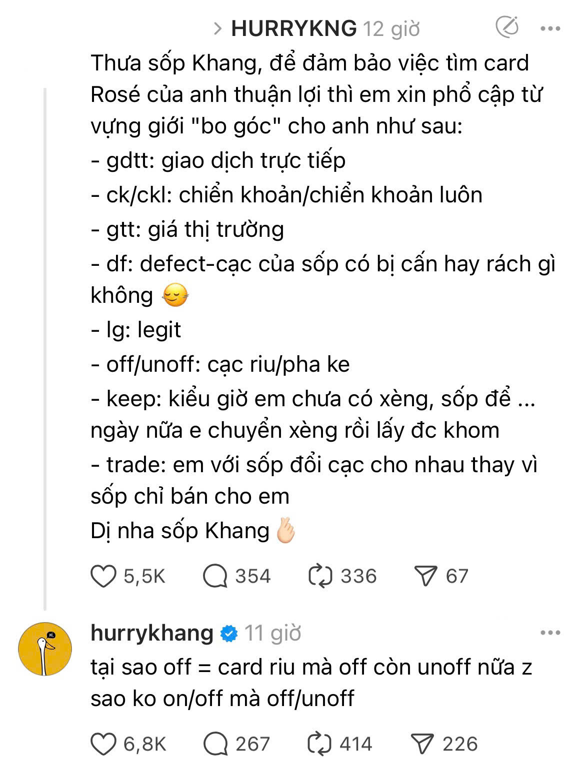 Dù đã được chỉ chi tiết nhưng HURRYKNG vẫn "từ chối hiểu" off/unoff là gì.