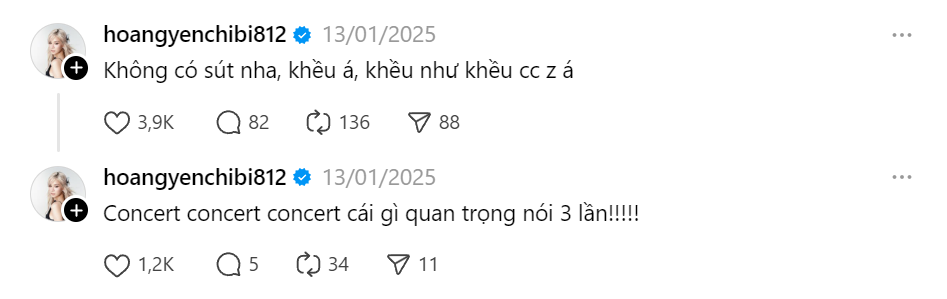 Dòng trạng thái "khều" concert của Hoàng Yến Chibi thu hút nhiều sự quan tâm. Dòng trạng thái "khều" concert của Hoàng Yến Chibi thu hút nhiều sự quan tâm.