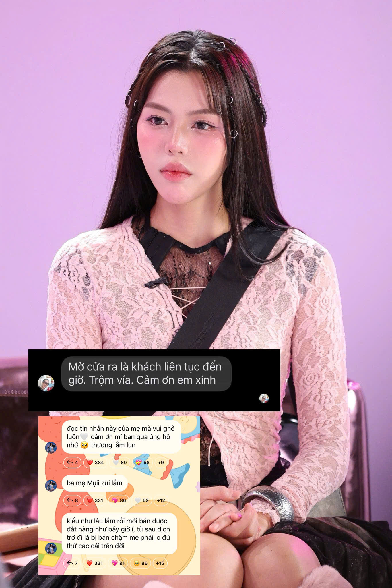 Muộii chia sẻ tin nhắn vui mừng của mẹ vì thời gian qua việc buôn bán ổn định hơn.