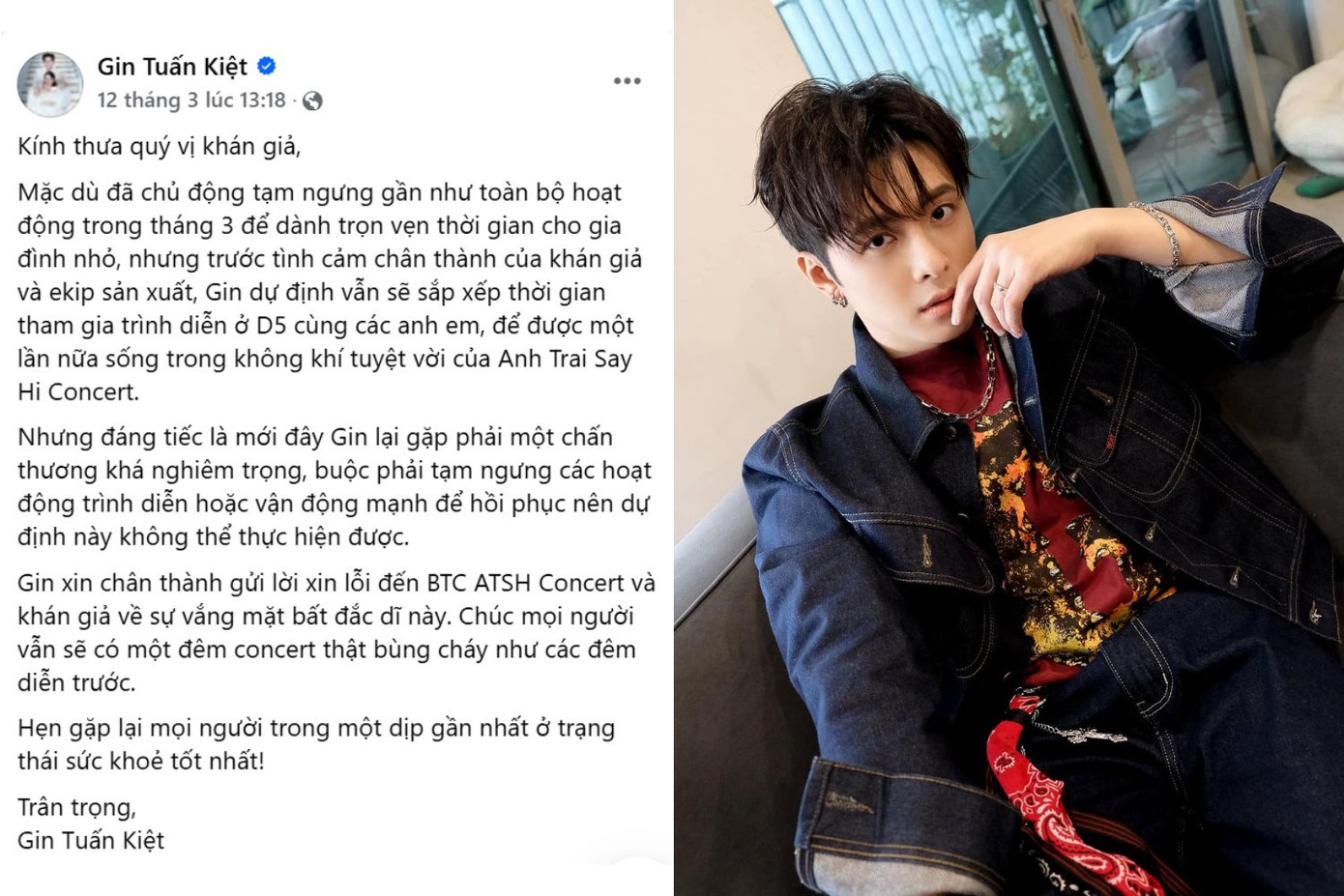 Gin Tuấn Kiệt xảy ra chấn thương không mong muốn.