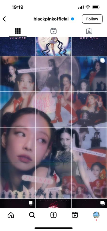 Giao diện Instagram của ca sĩ Jennie (BLACKPINK) trước và sau bản cập nhật.