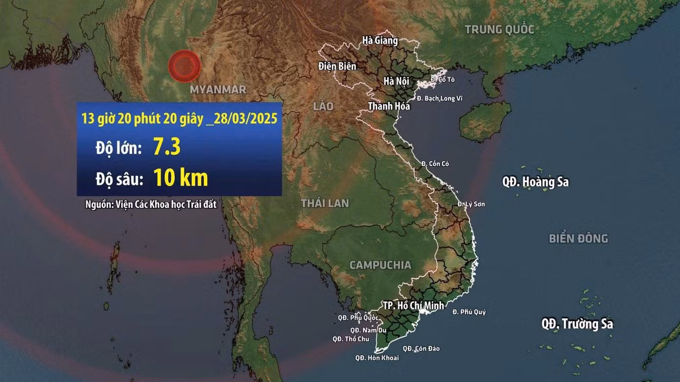 Trận động đất xảy ra lúc 13h20 trưa nay (giờ Việt Nam). Ảnh: Thời sự VTV.