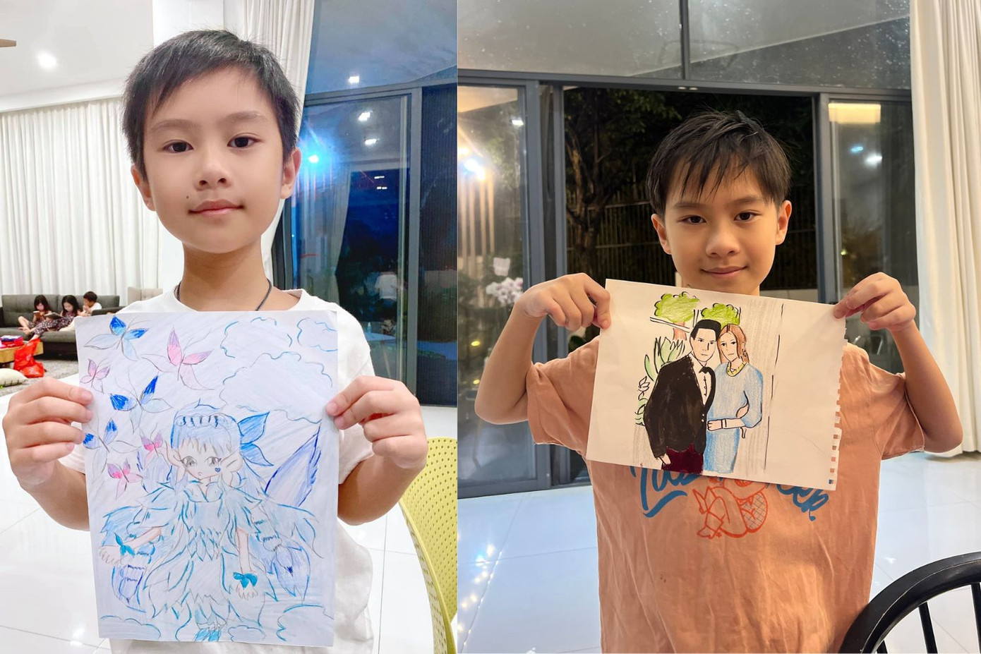 Cậu bé còn đam mê vẽ tranh, thể hiện khả năng hội họa từ bé.