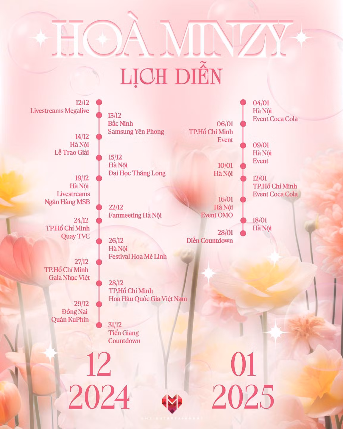 Lịch trình của ca sĩ Hòa Minzy đã được ghi chú có đêm diễn countdown vào tối 28/1.