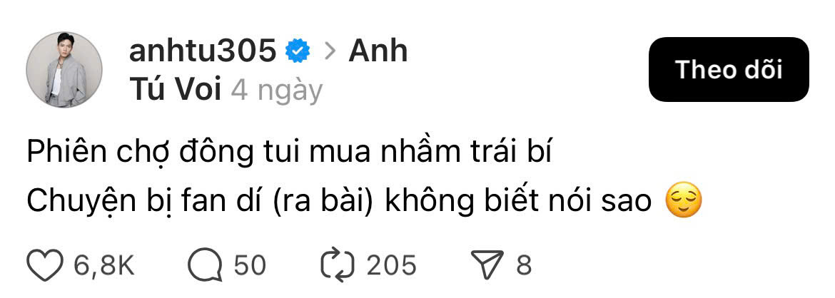 Anh Tú "cạn lời" khi bị fan dí ra bài.