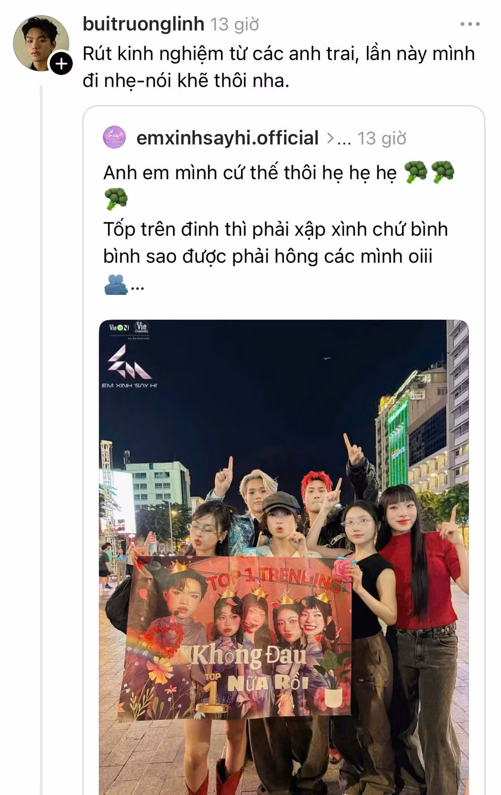 Bùi Trường Linh hài hước chia sẻ cả nhóm đã "rút kinh nghiệm" từ các "Anh Trai". Bùi Trường Linh hài hước chia sẻ cả nhóm đã "rút kinh nghiệm" từ các "Anh Trai".