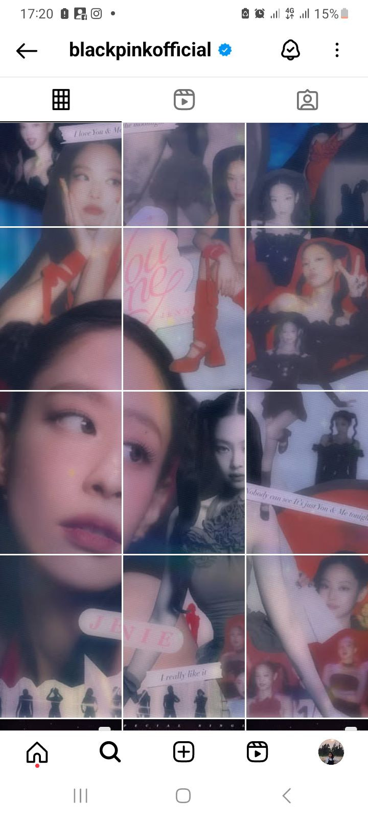 Giao diện Instagram của ca sĩ Jennie (BLACKPINK) trước và sau bản cập nhật.