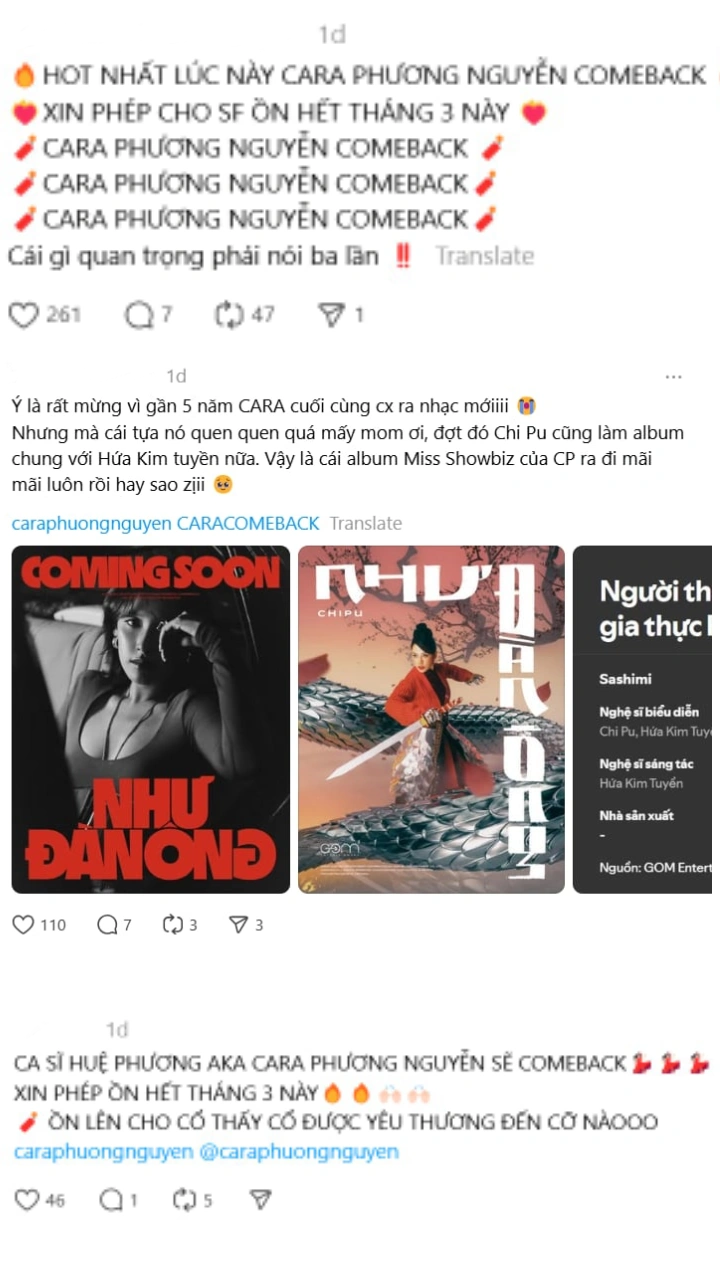 Người hâm mộ không giấu được niềm vui khi Cara Phương chính thức trở lại với âm nhạc sau gần 5 năm vắng bóng.