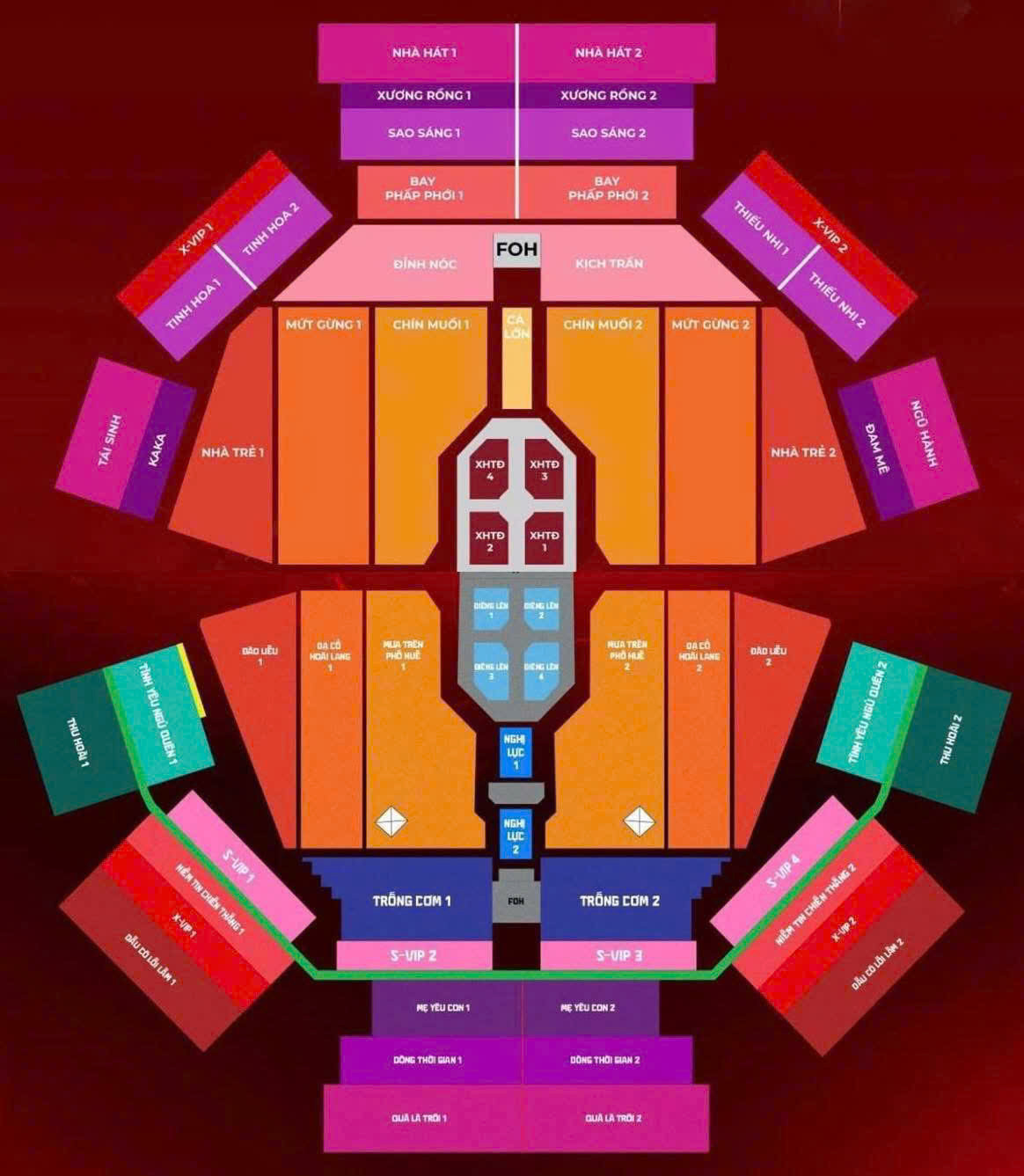 Sơ đồ chỗ ngồi mới nhất (dưới) được đánh giá là đã được mở rộng so với sơ đồ concert D-2 (trên).