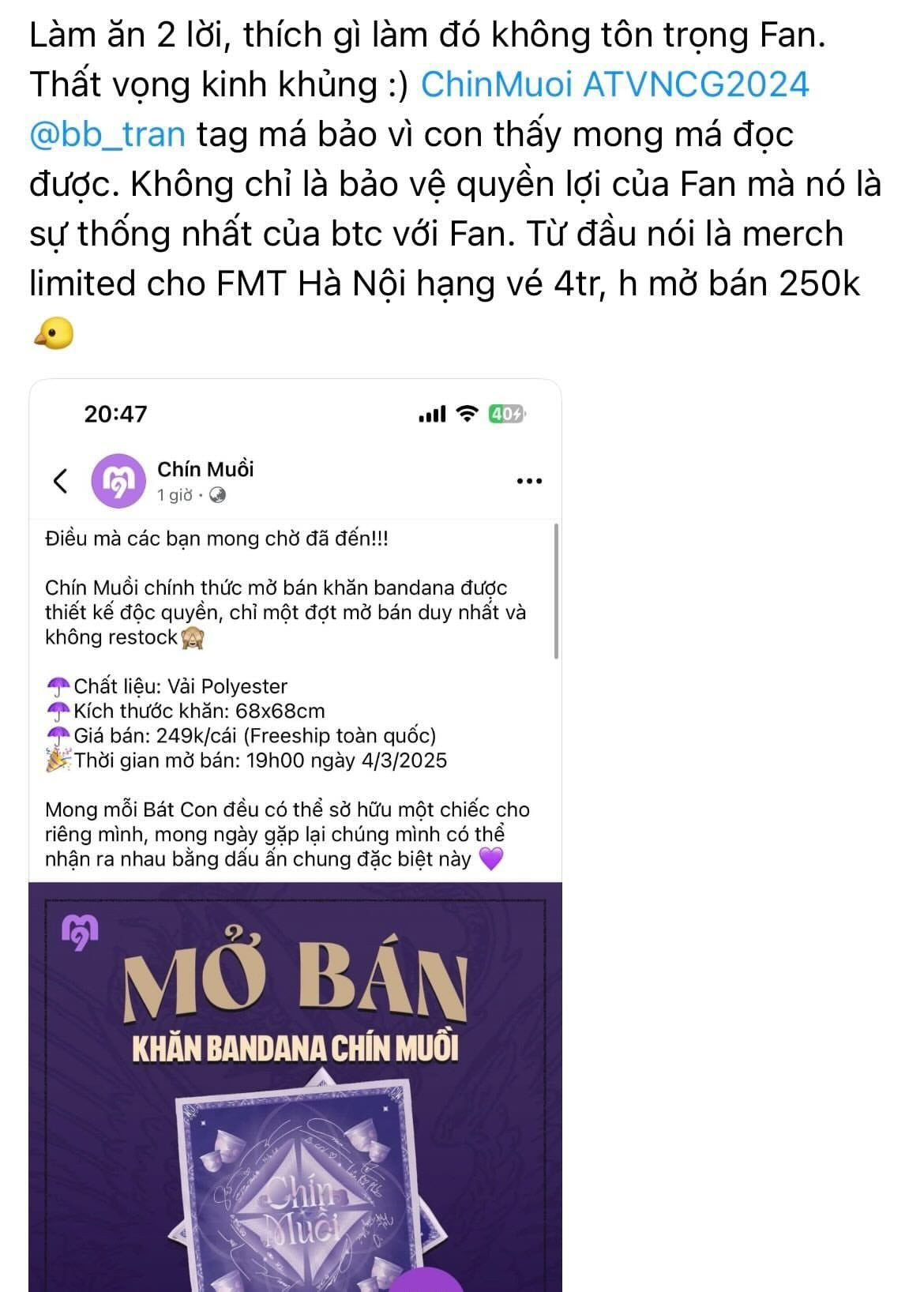 Một tài khoản gây chú ý khi trực tiếp nhắc tên Anh tài BB Trần vào cuộc tranh cãi.