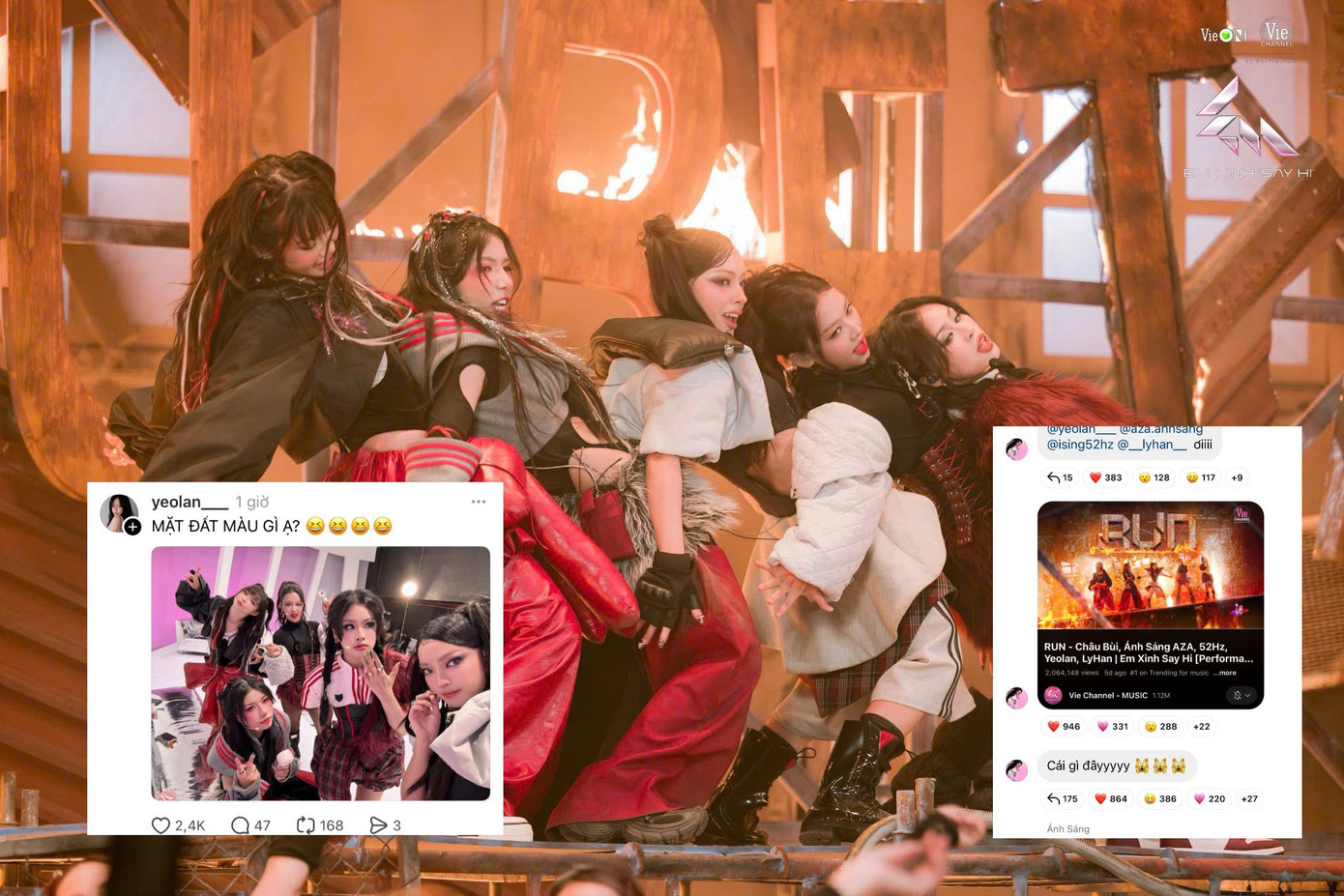 Các chị em team RUN ăn mừng trong broadcast.