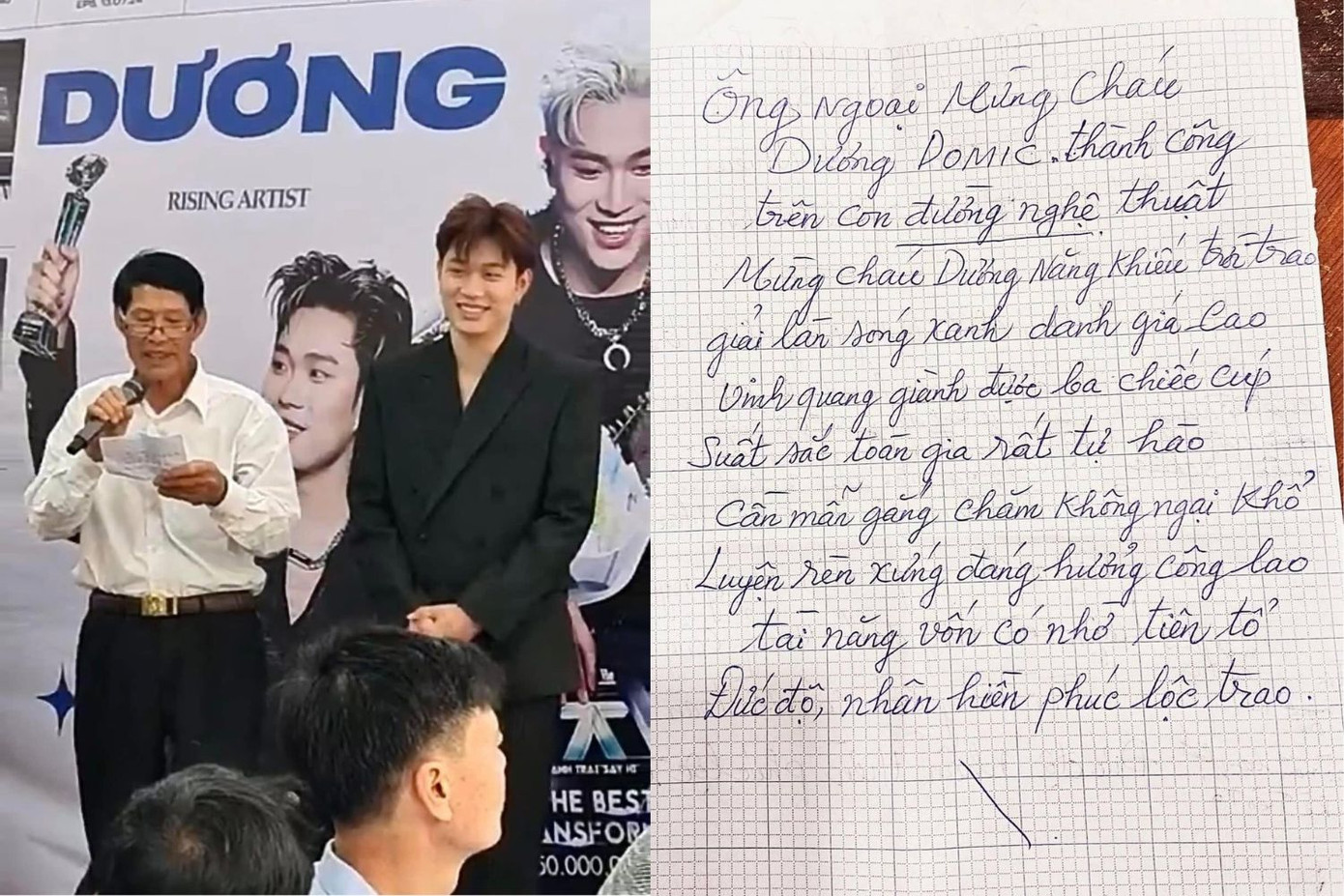 Ông ngoại Dương Domic tự hào về cháu trai, cẩn thận sáng tác và ghi lại từng dòng thơ tặng cháu khiến ai đọc cũng thấy vui lây. Ông ngoại Dương Domic tự hào về cháu trai, cẩn thận sáng tác và ghi lại từng dòng thơ tặng cháu khiến ai đọc cũng thấy vui lây.