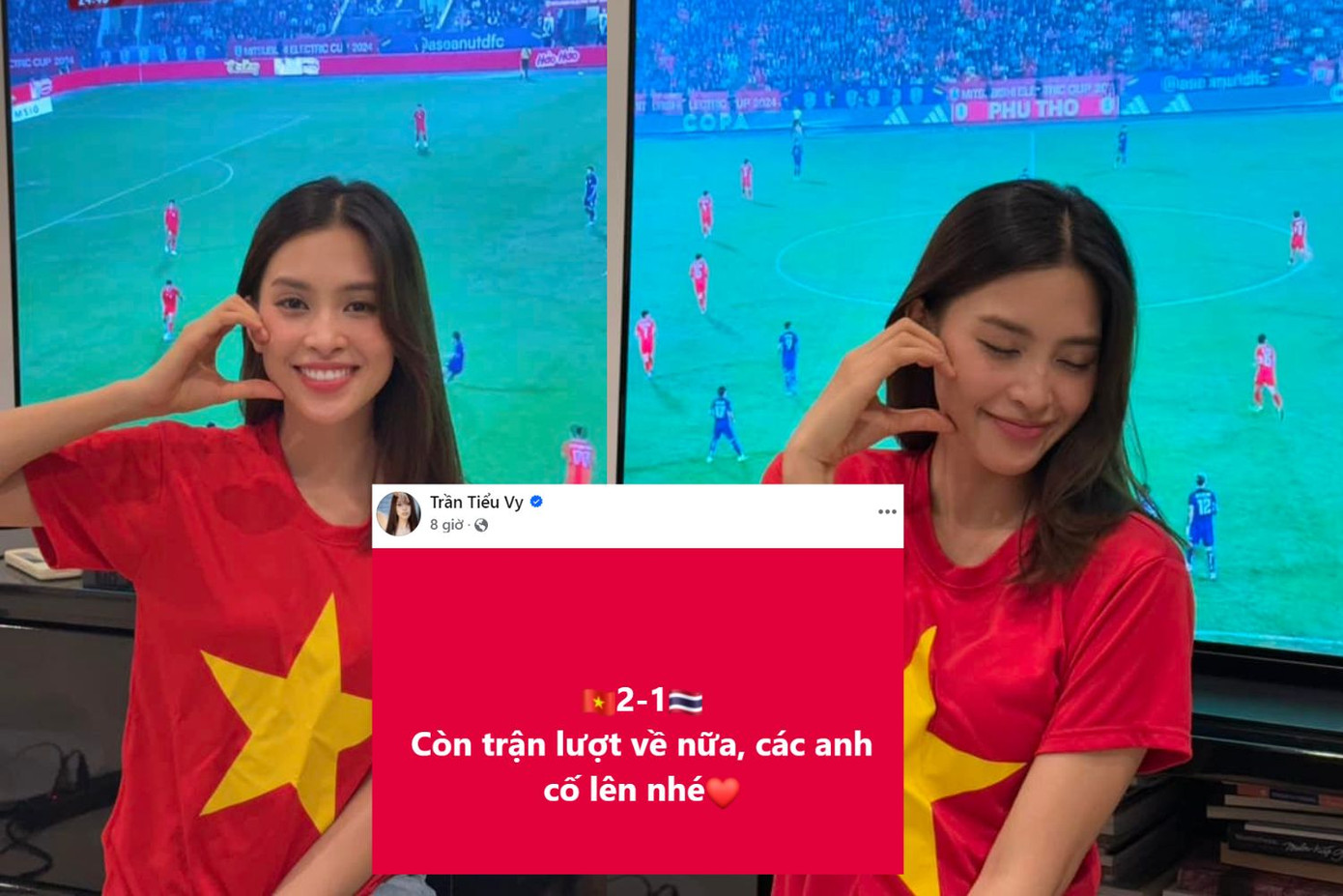 Không đi "bão", Tiểu Vy ở nhà xem tivi, cập nhật từng dấu mốc ấn tượng của tuyển Việt Nam. Không đi "bão", Tiểu Vy ở nhà xem tivi, cập nhật từng dấu mốc ấn tượng của tuyển Việt Nam.