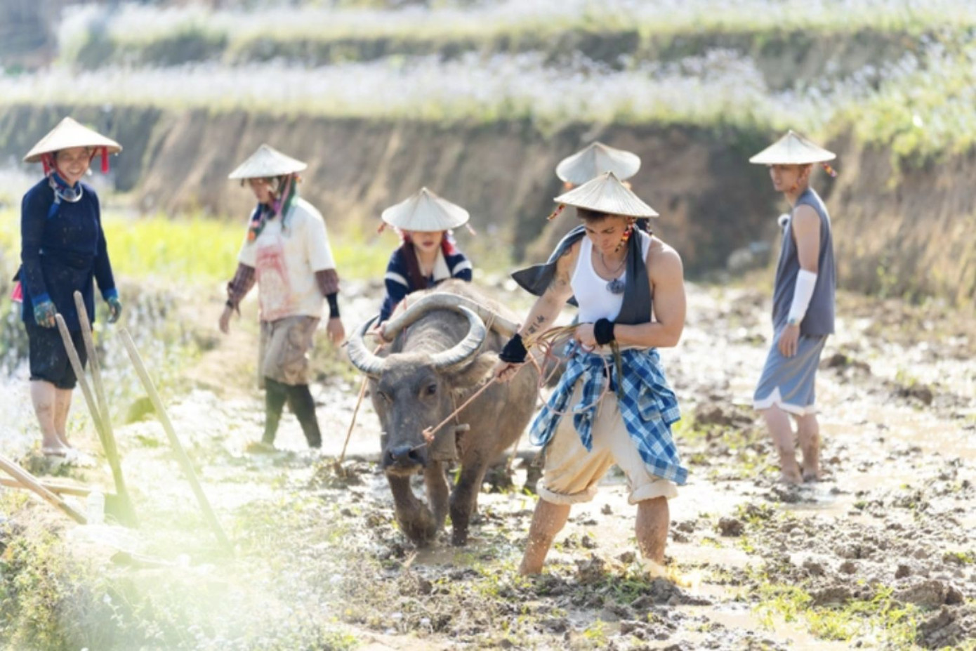 Netizen thích thú với những hình ảnh lao động mộc mạc, dân dã của dàn nghệ sĩ.
