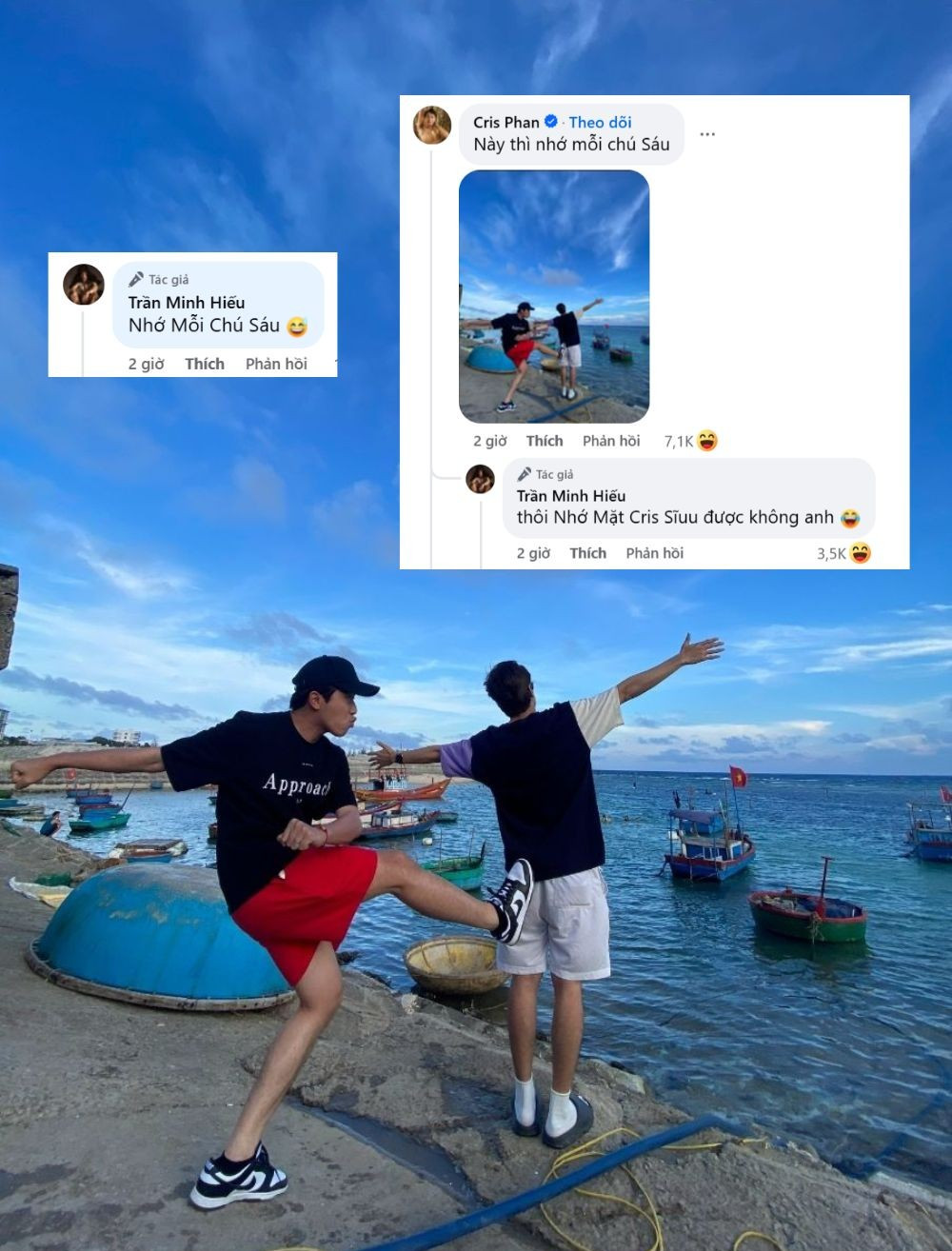 Cặp anh em thân thiết HIEUTHUHAI và Cris Phan hài hước tương tác, không bỏ lỡ cơ hội trêu chọc nhau về ý nghĩa của "NMCS".