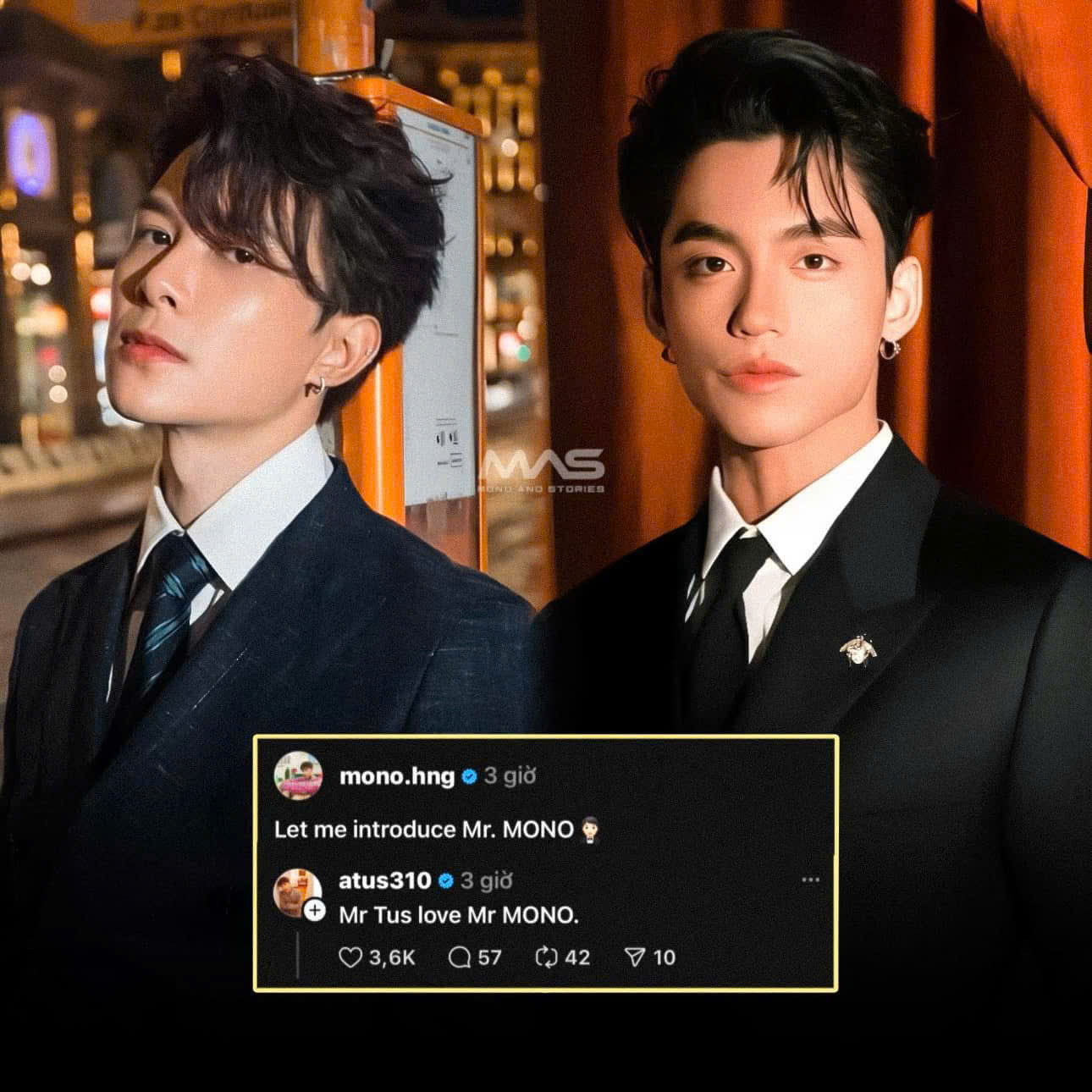 MONO và Atus thường xuyên xuất hiện cùng nhau trong các sự kiện. MONO và Atus thường xuyên xuất hiện cùng nhau trong các sự kiện.