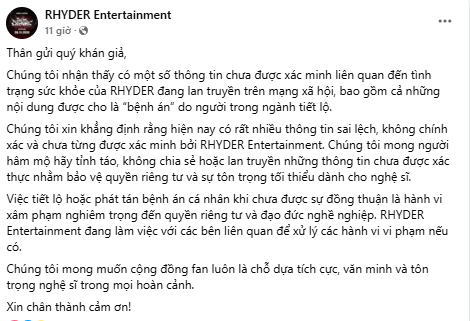 Trước những đồn đoán, đại diện của nghệ sĩ đã nhanh chóng lên tiếng. Trước những đồn đoán, đại diện của nghệ sĩ đã nhanh chóng lên tiếng.