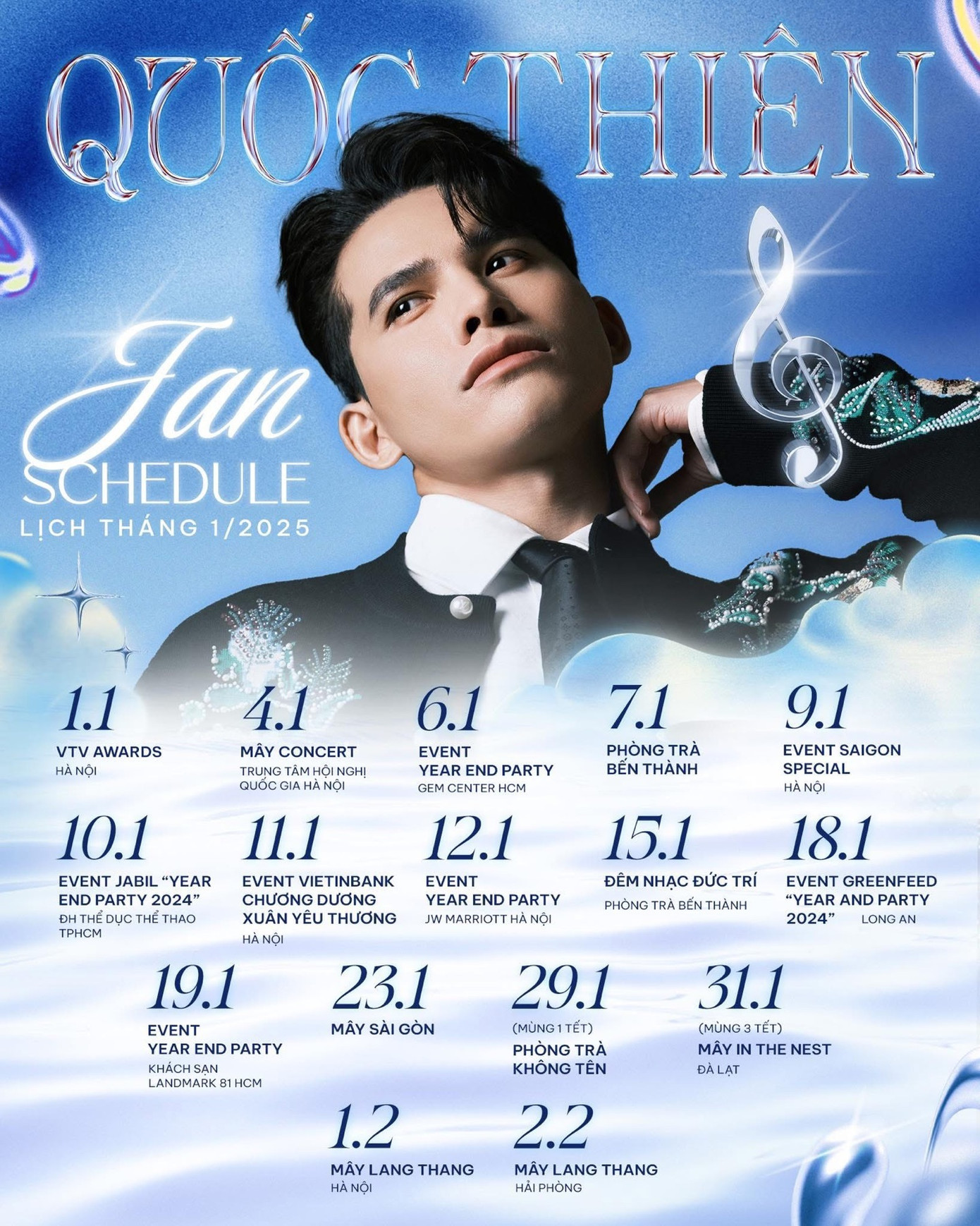 &quot;Dì Lệ&quot; Quốc Thiên rốp rẻng cập nhật lịch biểu diễn xuyên Tết trên trang cá nhân.