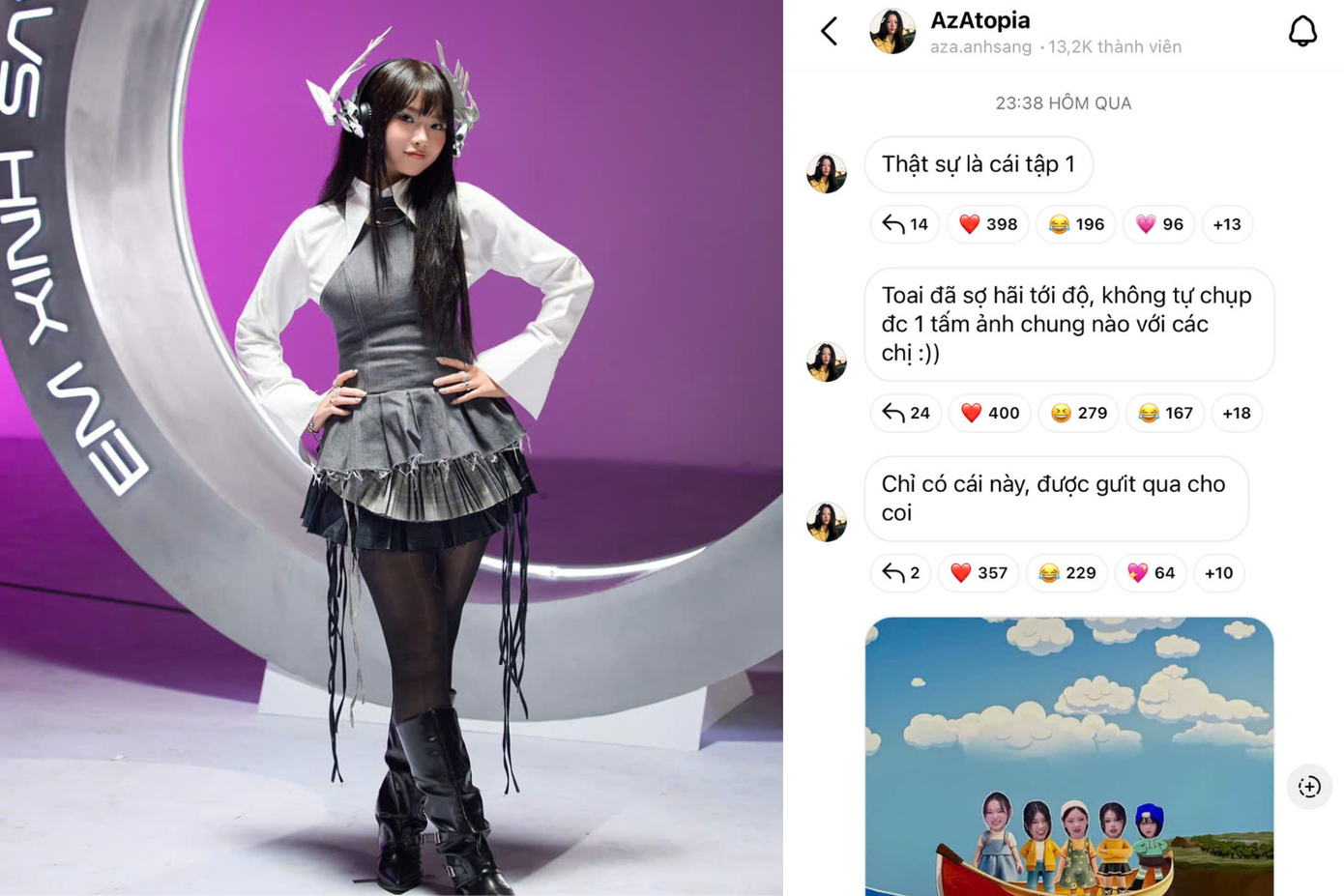 Ánh Sáng AZA hài hước chia sẻ: “Mấy chị quá là ồn ào so với sức tưởng tượng của mình. Mình nghĩ các chị sẽ giữ hình tượng nhưng mà không”. Ánh Sáng AZA hài hước chia sẻ: “Mấy chị quá là ồn ào so với sức tưởng tượng của mình. Mình nghĩ các chị sẽ giữ hình tượng nhưng mà không”.