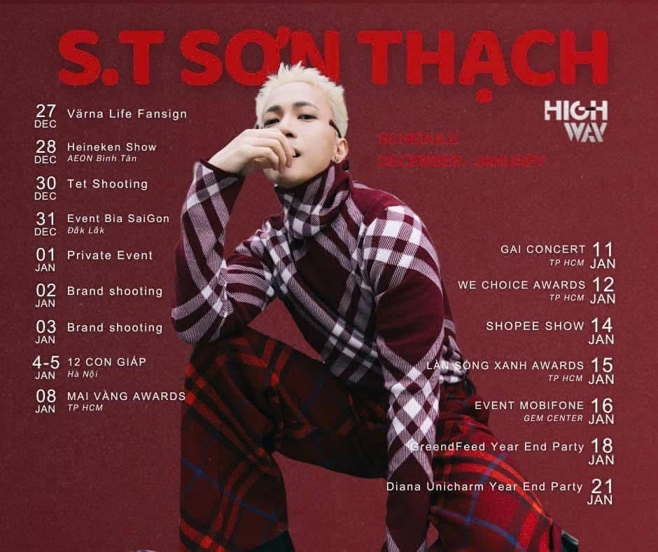 Lịch biểu diễn tháng 1 của S.T Sơn Thạch.