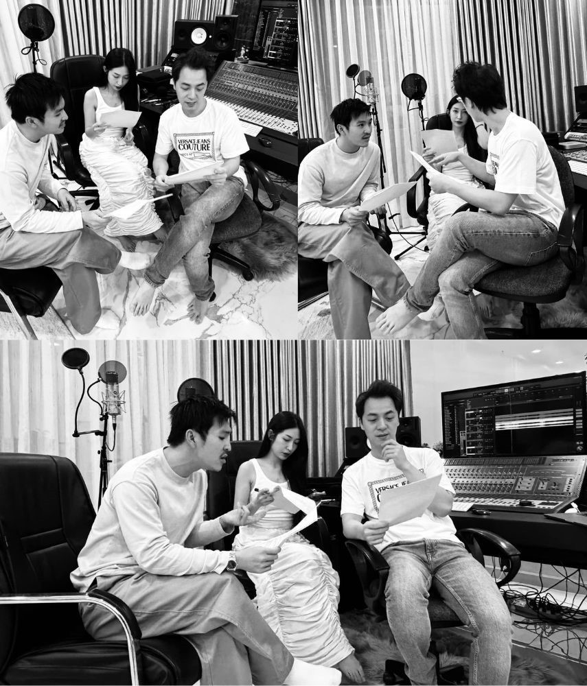 Hình ảnh hậu trường ba nghệ sĩ cùng tập luyện trong phòng thu. Hình ảnh hậu trường ba nghệ sĩ cùng tập luyện trong phòng thu.