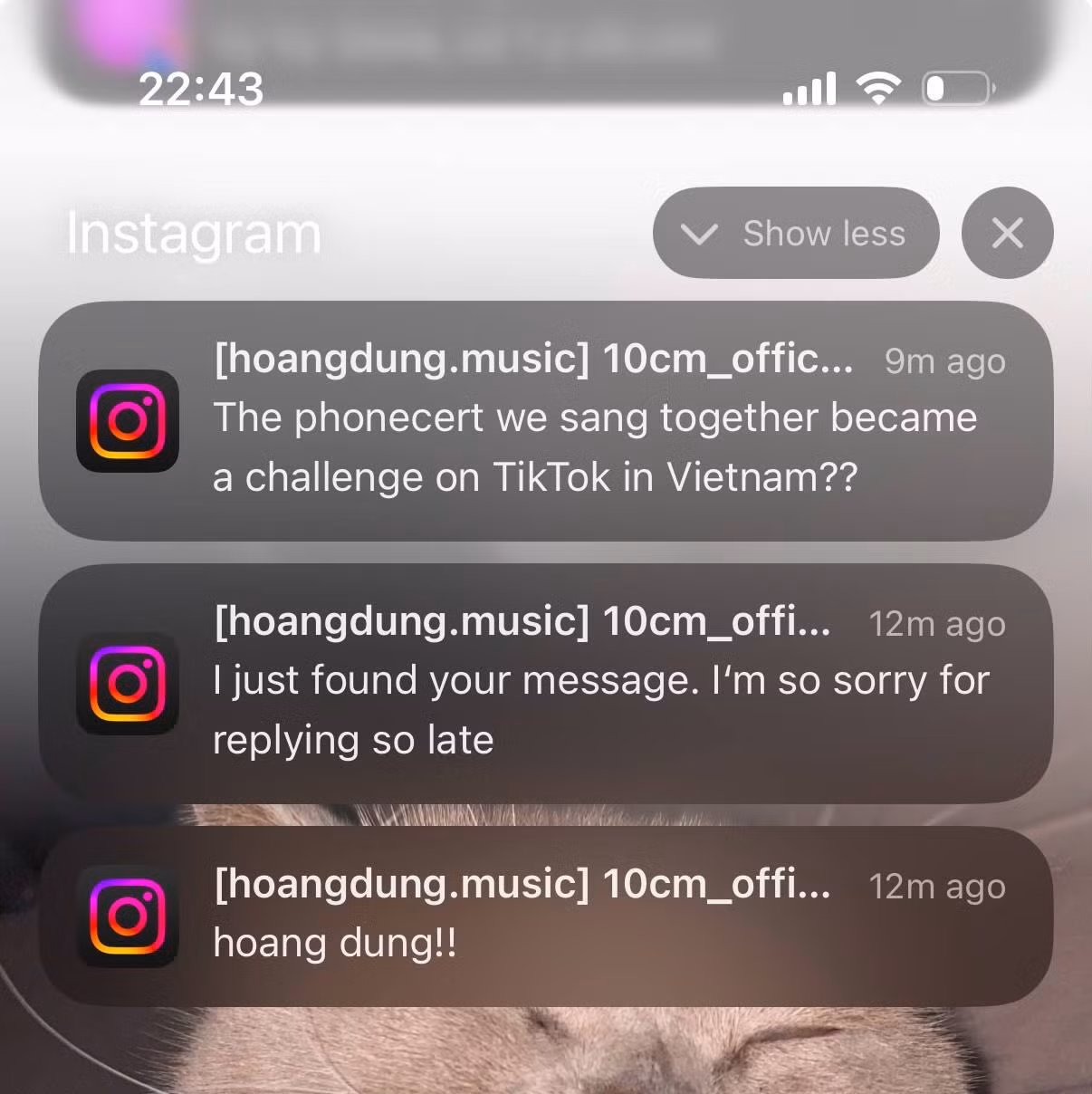 Hoàng Dũng tiết lộ đoạn tin nhắn được đàn anh 10CM "hỏi thăm". Ảnh: FBNV