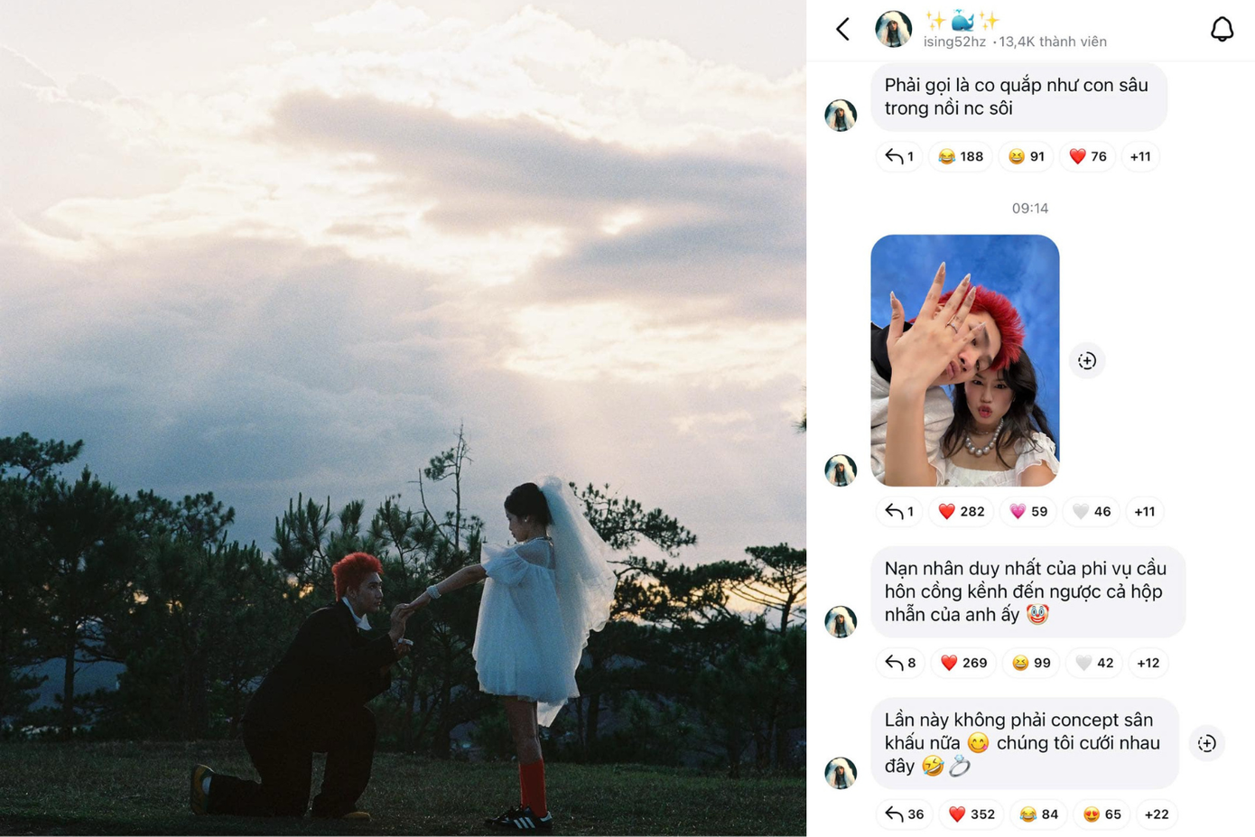 52Hz báo tin vui: "Lần này không phải concept sân khấu nữa, chúng tôi cưới nhau đây". 52Hz báo tin vui: "Lần này không phải concept sân khấu nữa, chúng tôi cưới nhau đây".