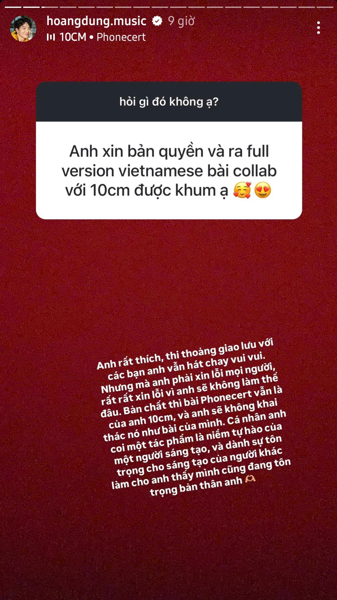 Hoàng Dũng chia sẻ lý do không thể cho ra mắt phiên bản lời Việt của ca khúc Phoncert. Ảnh: IGNV Hoàng Dũng chia sẻ lý do không thể cho ra mắt phiên bản lời Việt của ca khúc Phoncert. Ảnh: IGNV