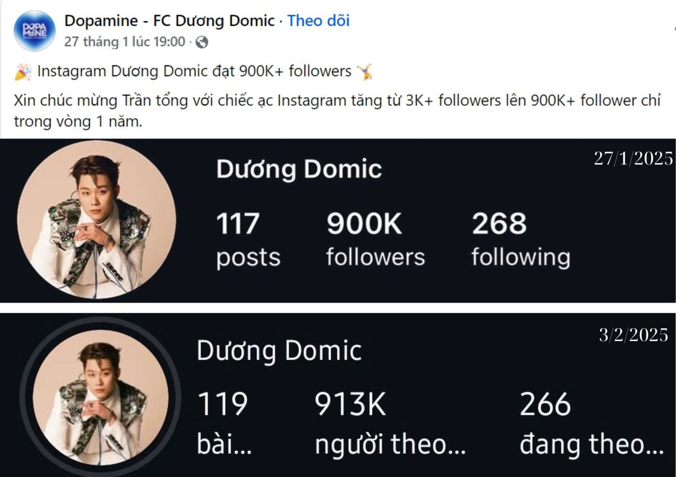 Dương Domic được fan lì xì hơn 13K lượt theo dõi trên Instagram trong dịp Tết. Dương Domic được fan lì xì hơn 13K lượt theo dõi trên Instagram trong dịp Tết.