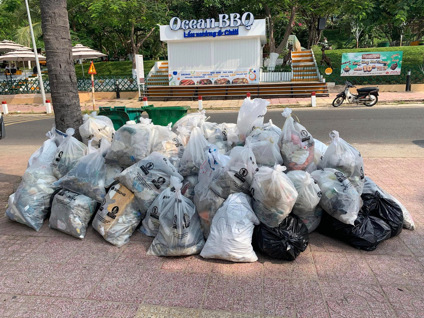 Các túi rác thải được thu gom và phân loại gọn gàn. Ảnh: Tuổi Trẻ Phường Phú Hài