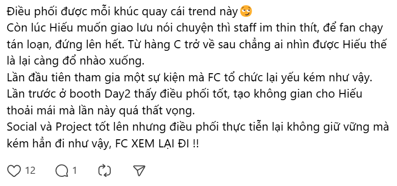 Một số người hâm mộ bày tỏ sự không hài lòng, mong tình hình sớm cải thiện.