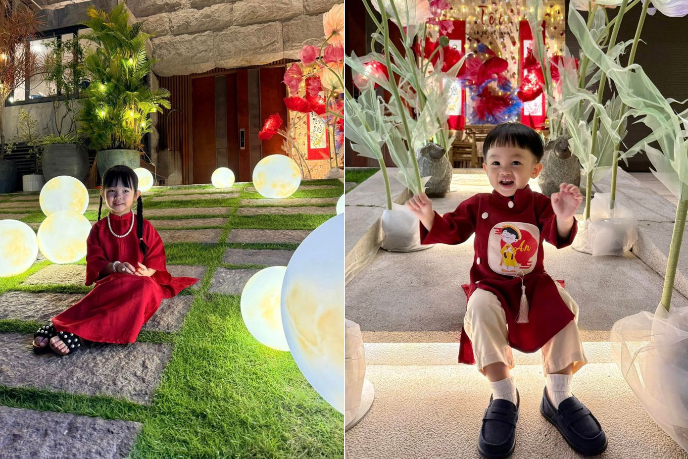 "Phiên bản nhí" Cường Đôla - Đàm Thu Trang "thả dáng" với áo dài Tết. "Phiên bản nhí" Cường Đôla - Đàm Thu Trang "thả dáng" với áo dài Tết.