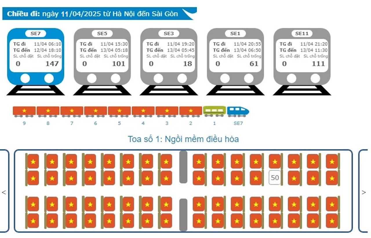 Giao diện trang đặt vé tàu của Tổng công ty Đường sắt Việt Nam rực màu đỏ, hướng về ngày hội non sông. Giao diện trang đặt vé tàu của Tổng công ty Đường sắt Việt Nam rực màu đỏ, hướng về ngày hội non sông.