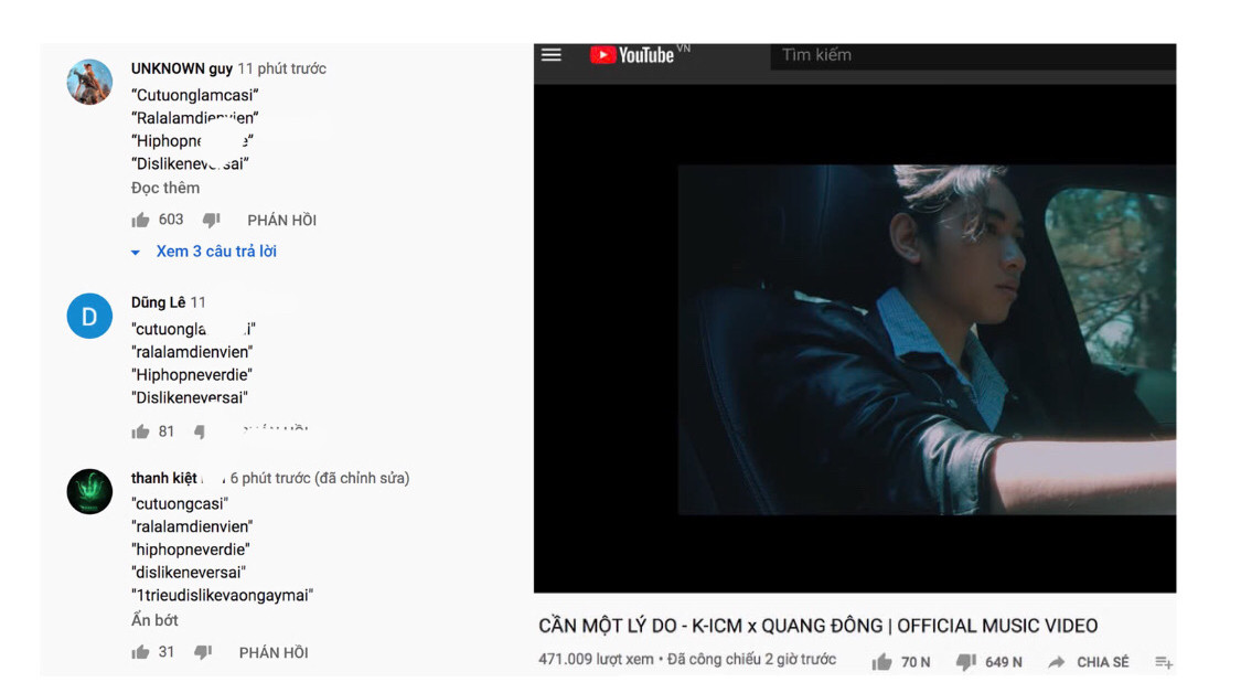Lượt dislike của Cần Một Lý Do gấp 7 lần so với lượt like nhận được. Lượt dislike của Cần Một Lý Do gấp 7 lần so với lượt like nhận được.
