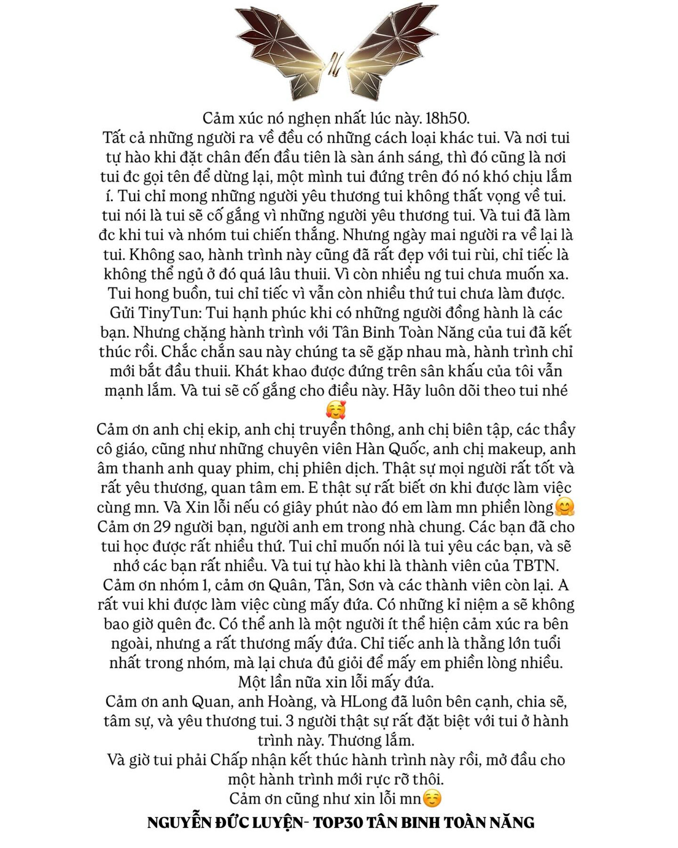 "Ý chí của một cây xương rồng dù cho có như thế nào em cũng không được từ bỏ" - Đức Luyện chấp nhận và hướng tới khởi đầu mới. Nguồn: FBNV.