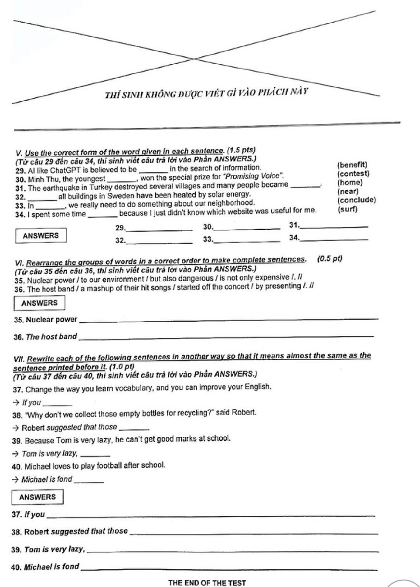 Đề thi môn tiếng Anh kỳ thi vào lớp 10 của TPHCM năm 2023 Đề thi môn tiếng Anh kỳ thi vào lớp 10 của TPHCM năm 2023